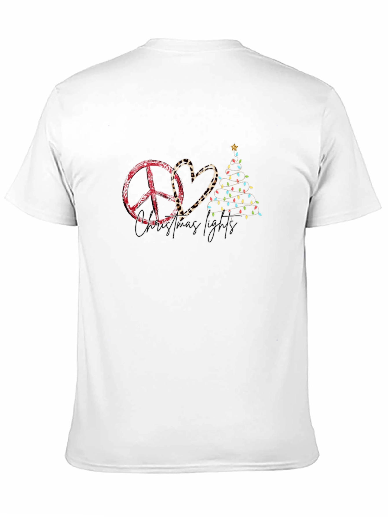 Christmas Peace Heart & Lights Black Tee