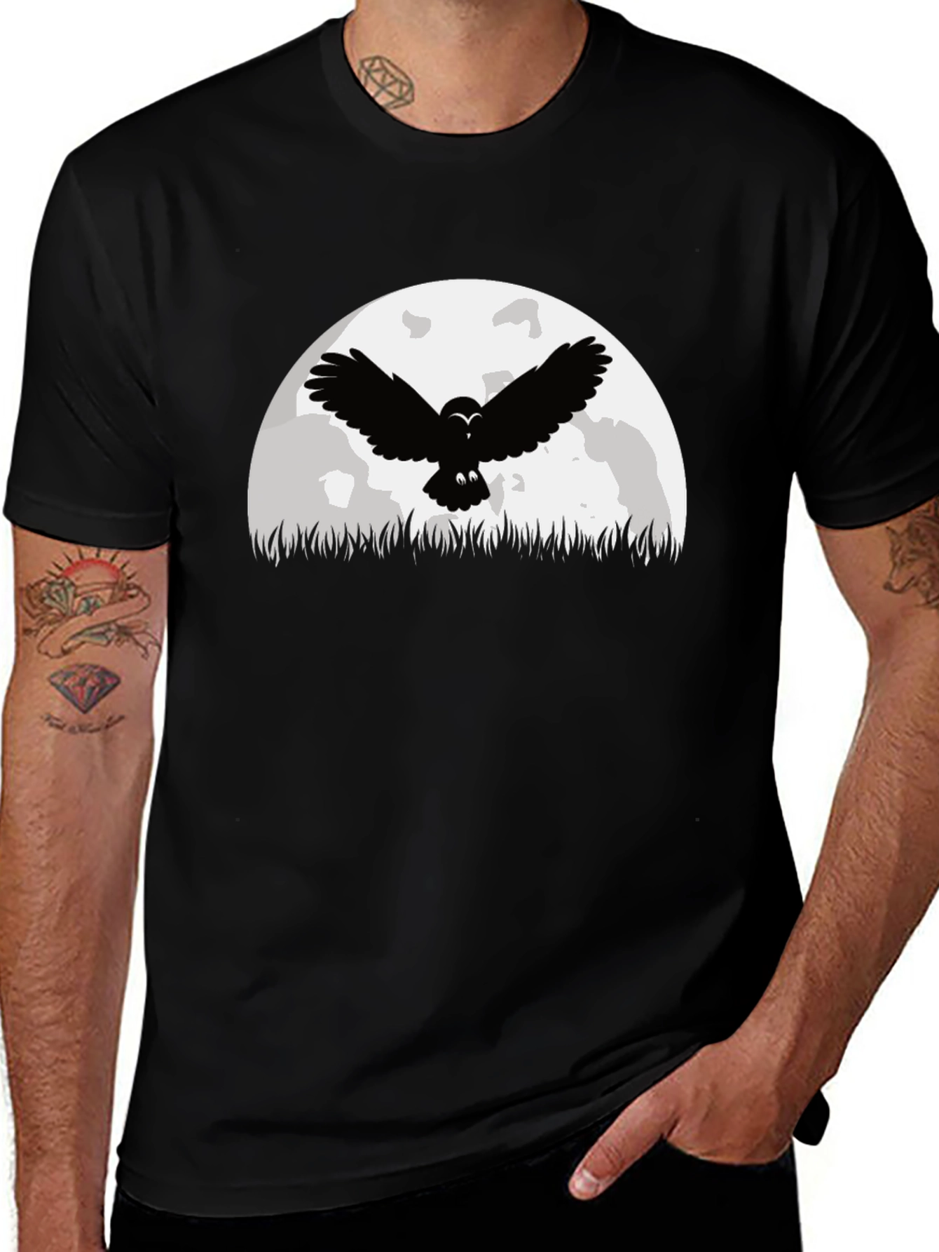Owl Moon Graphic Tee - Black Cotton T-Shirt