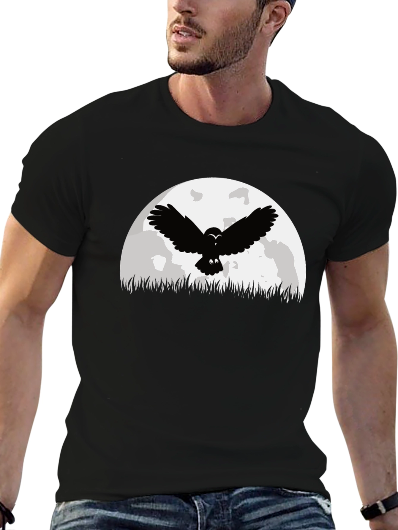 Owl Moon Graphic Tee - Black Cotton T-Shirt