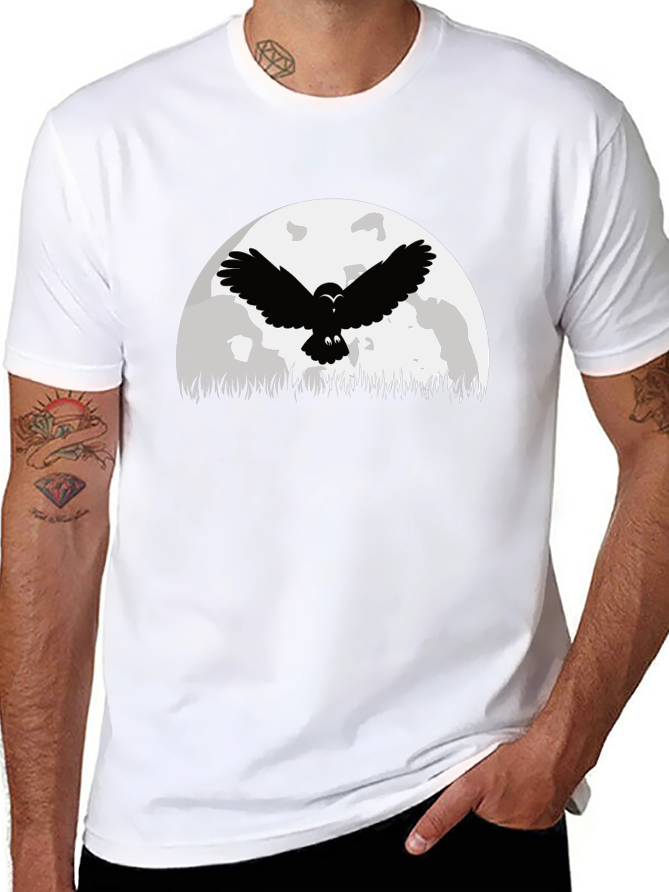 Owl Moon Graphic Tee - Black Cotton T-Shirt