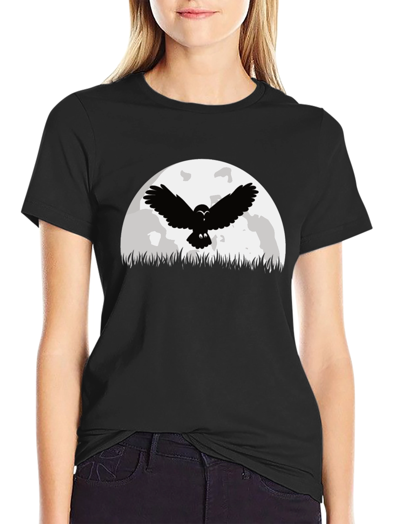 Owl Moon Graphic Tee - Black Cotton T-Shirt