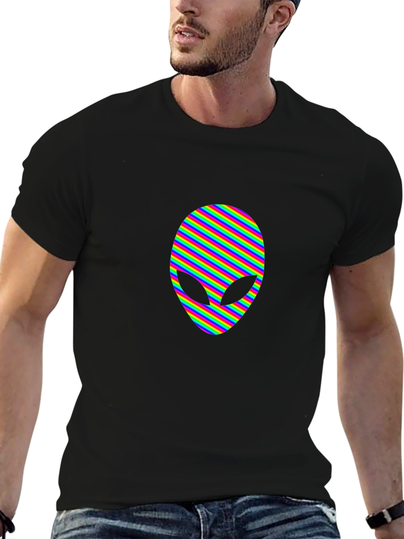 Rainbow Alien Head Graphic Tee - Black