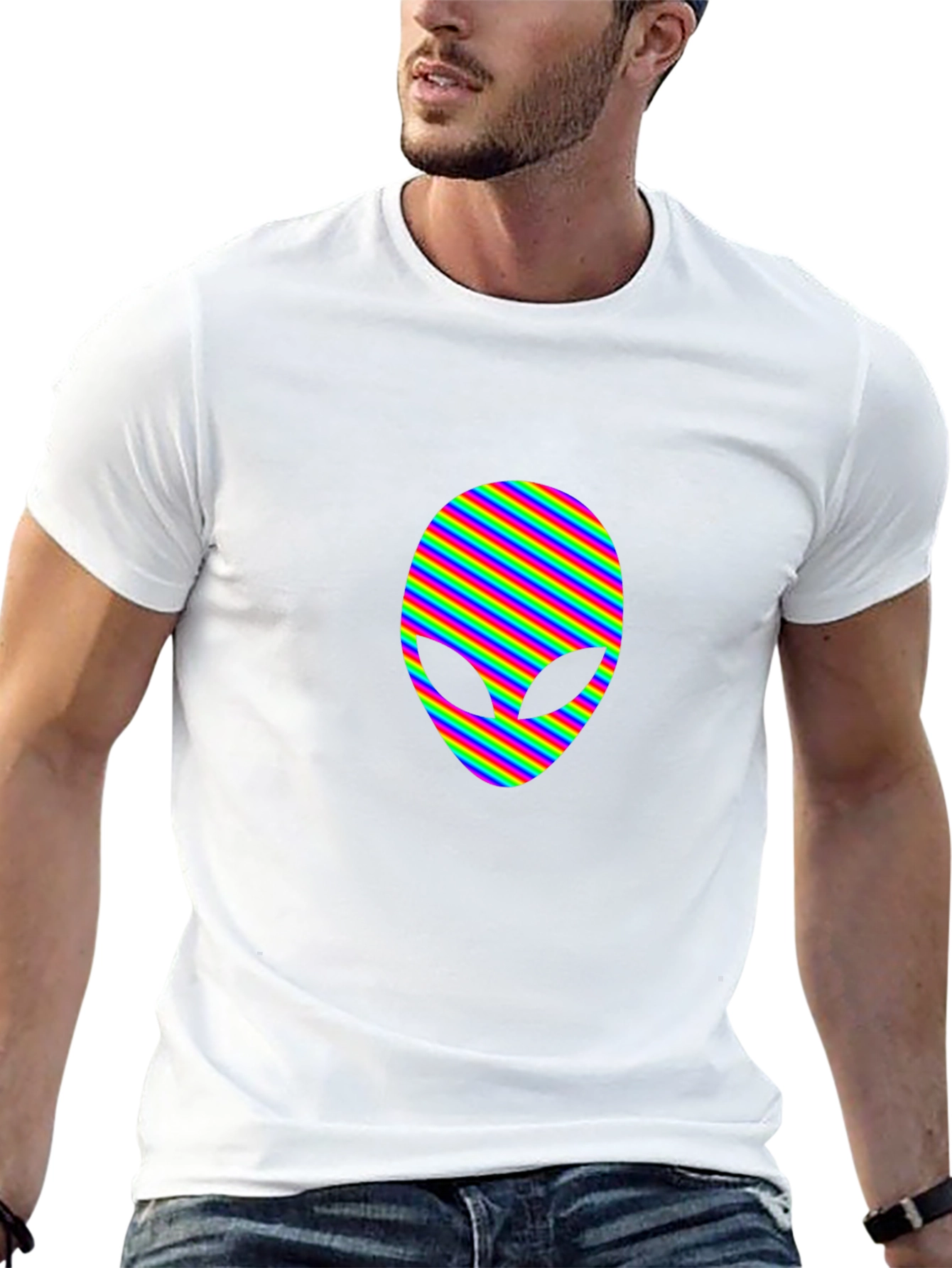 Rainbow Alien Head Graphic Tee - Black