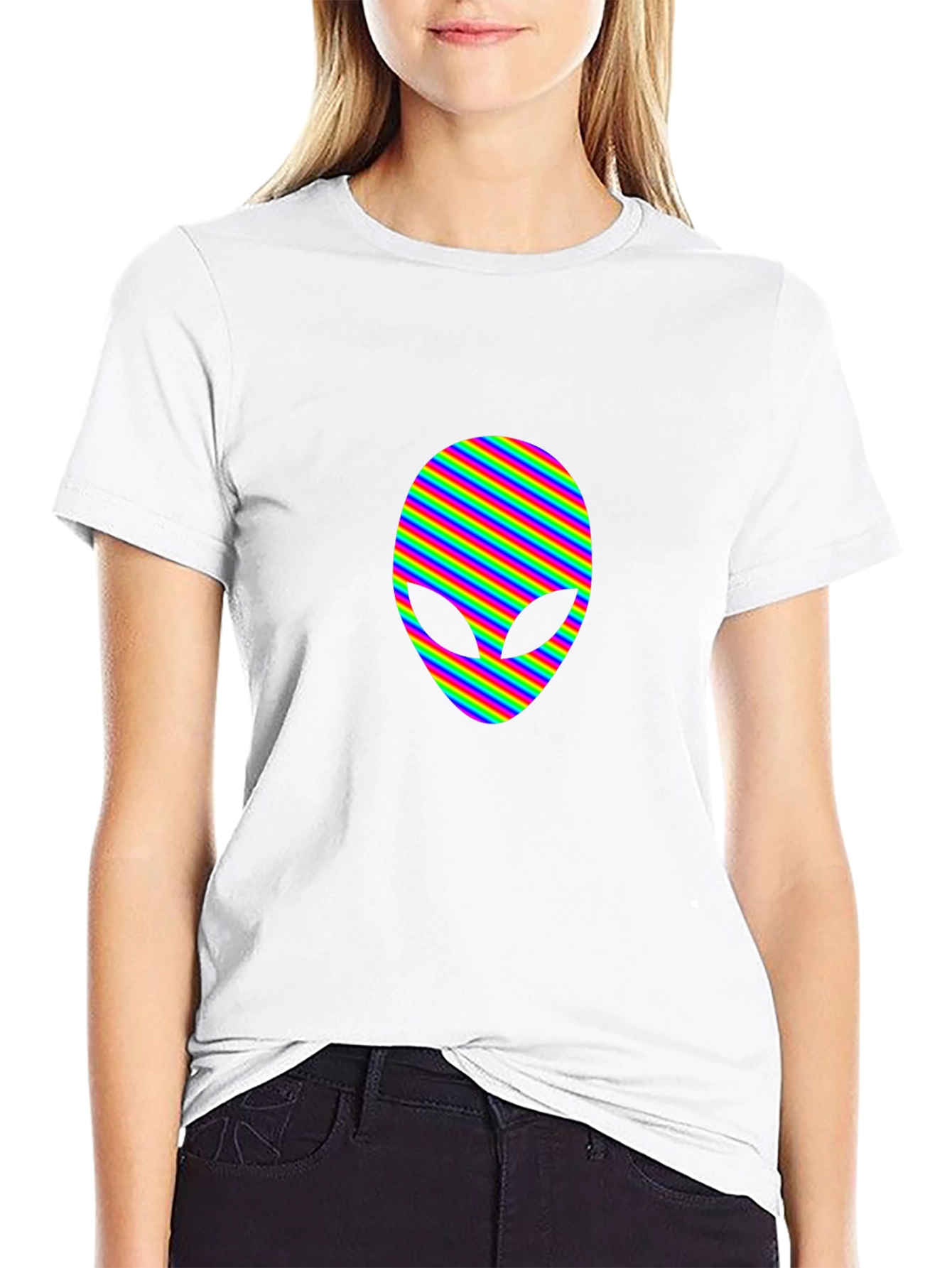 Rainbow Alien Head Graphic Tee - Black