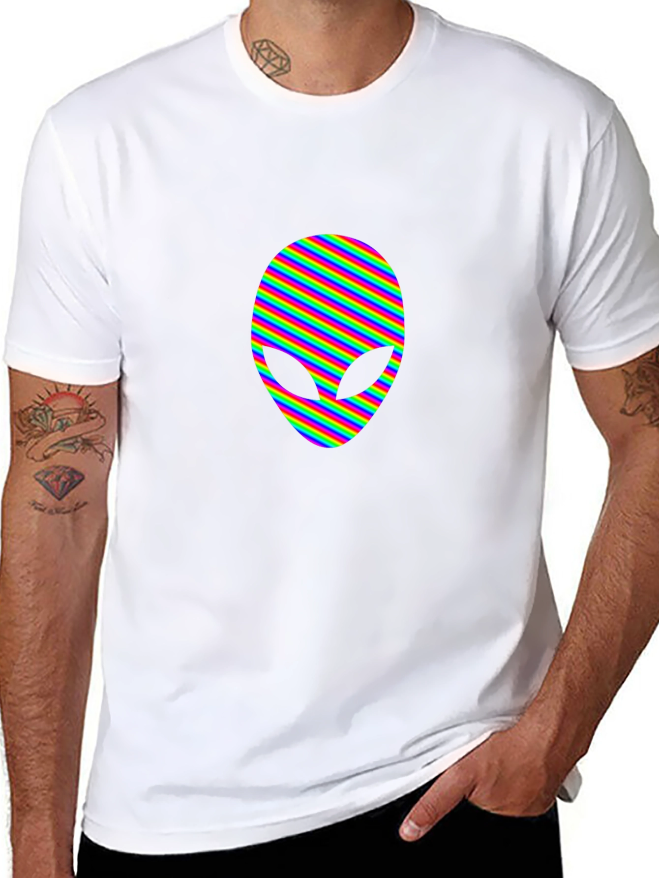 Rainbow Alien Head Graphic Tee - Black