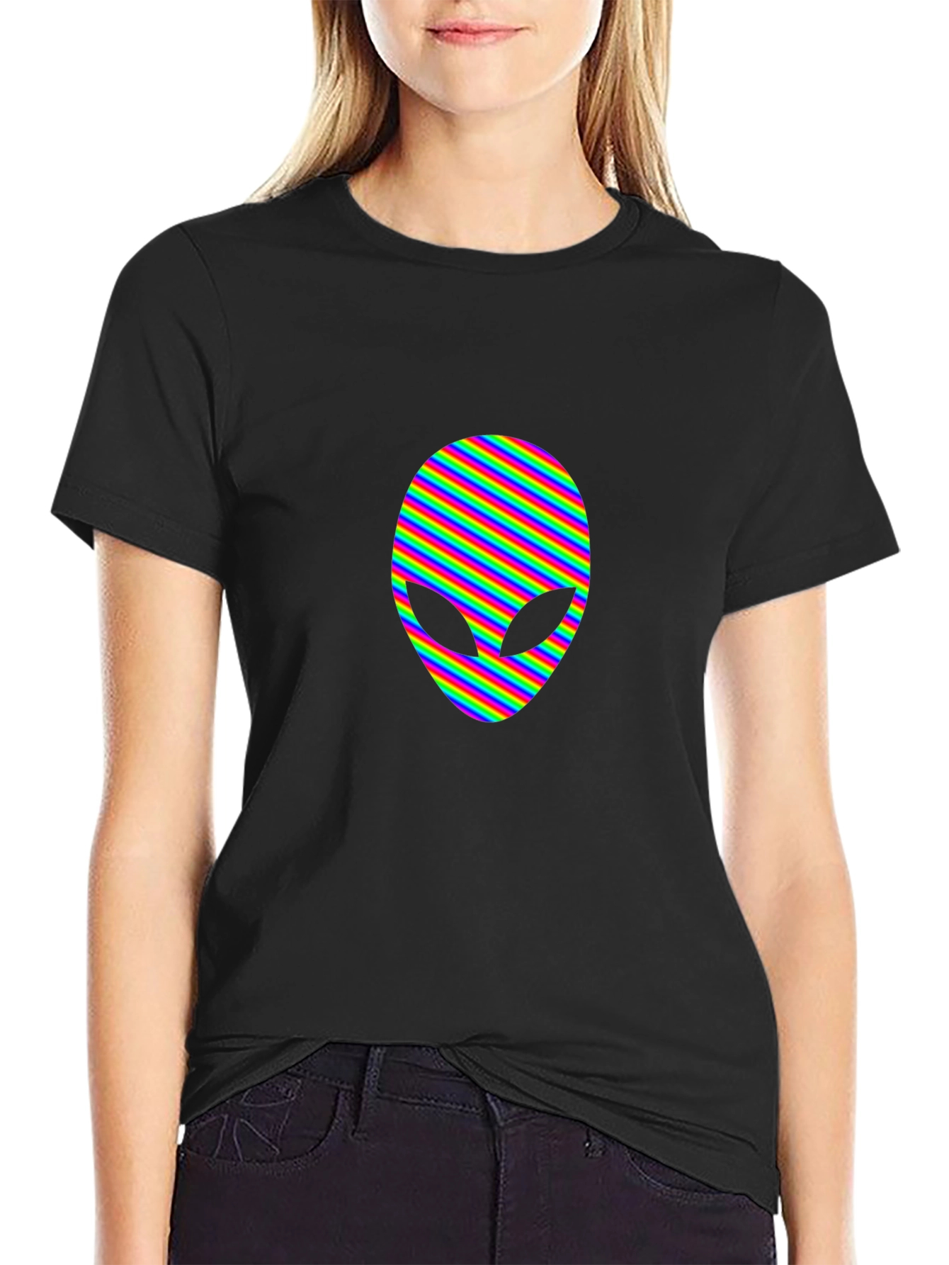 Rainbow Alien Head Graphic Tee - Black