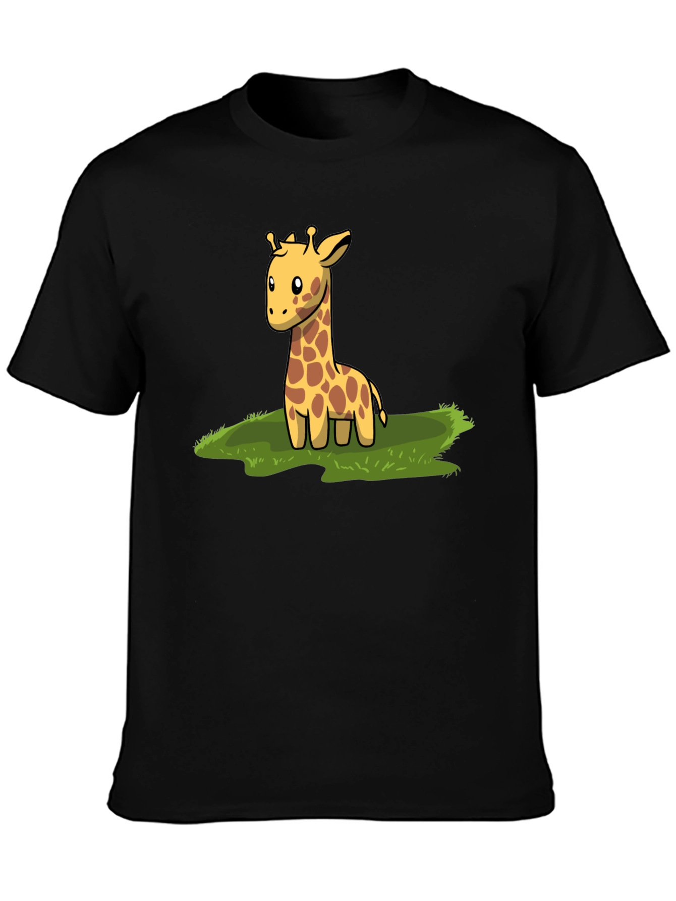 Cute Giraffe Graphic Tee - Black Cotton T-Shirt