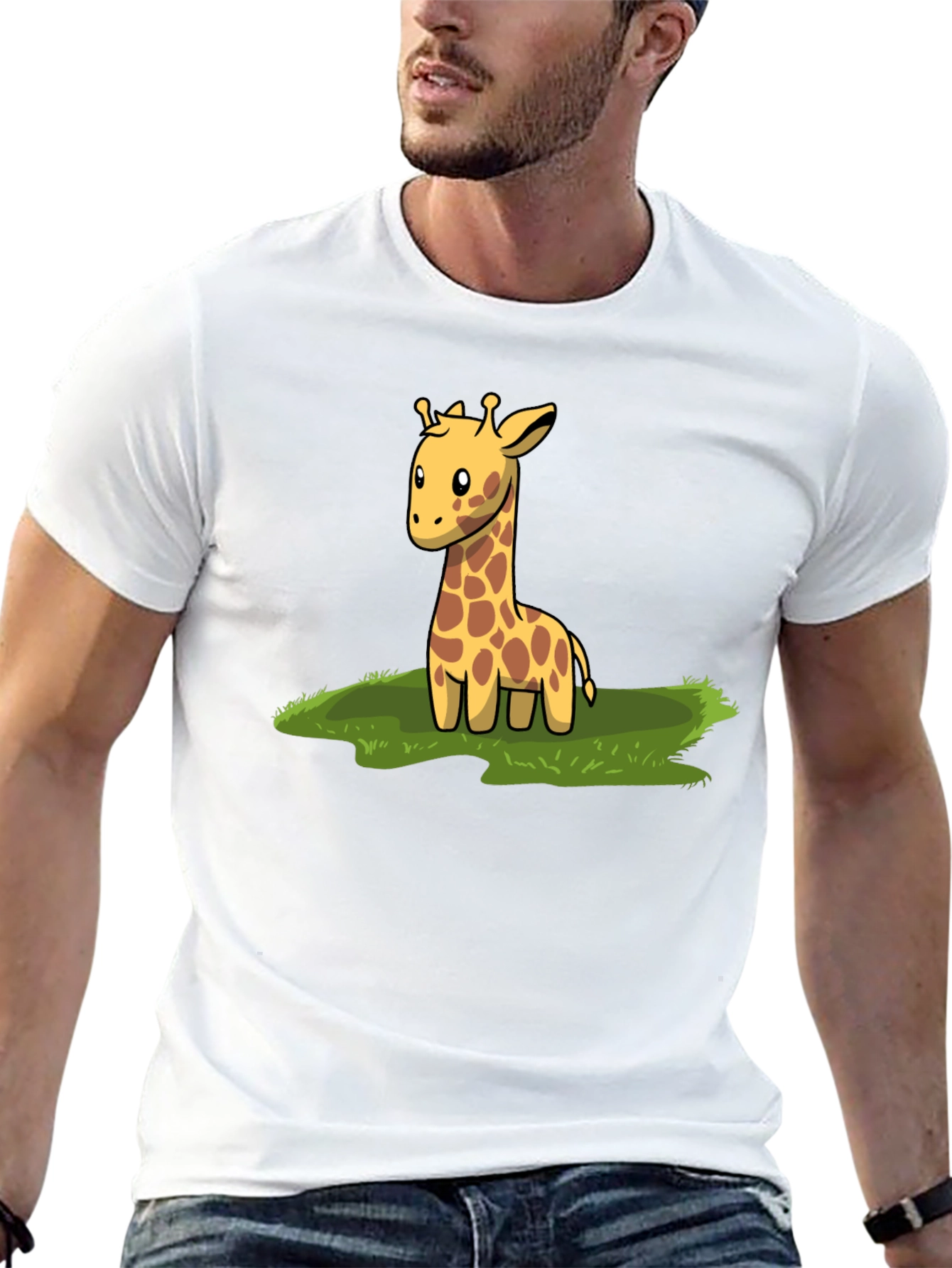 Cute Giraffe Graphic Tee - Black Cotton T-Shirt