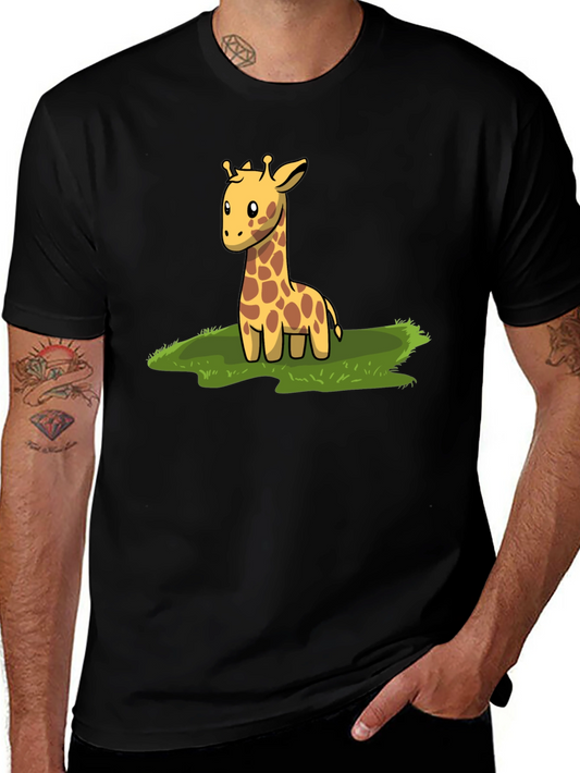Cute Giraffe Graphic Tee - Black Cotton T-Shirt