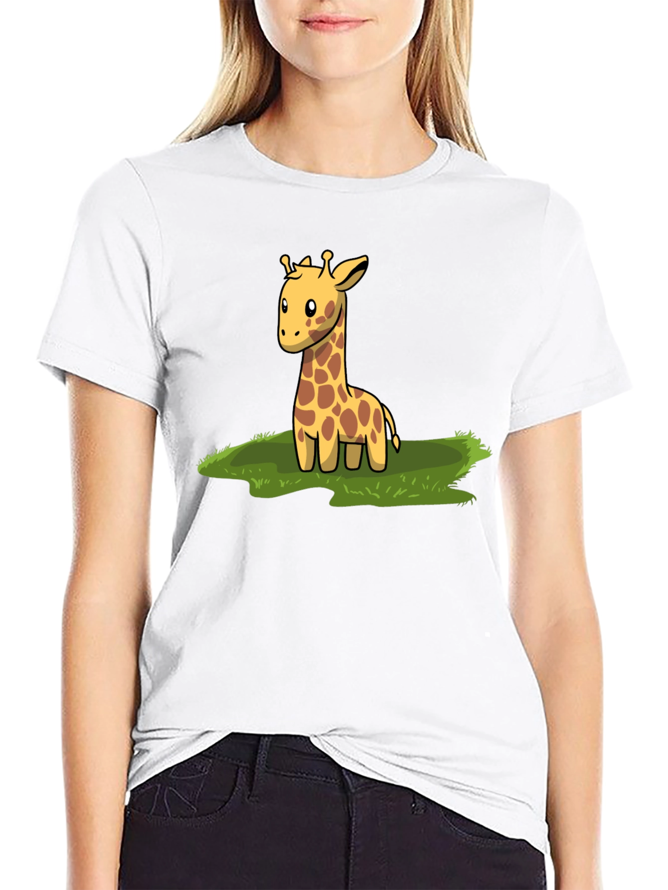Cute Giraffe Graphic Tee - Black Cotton T-Shirt