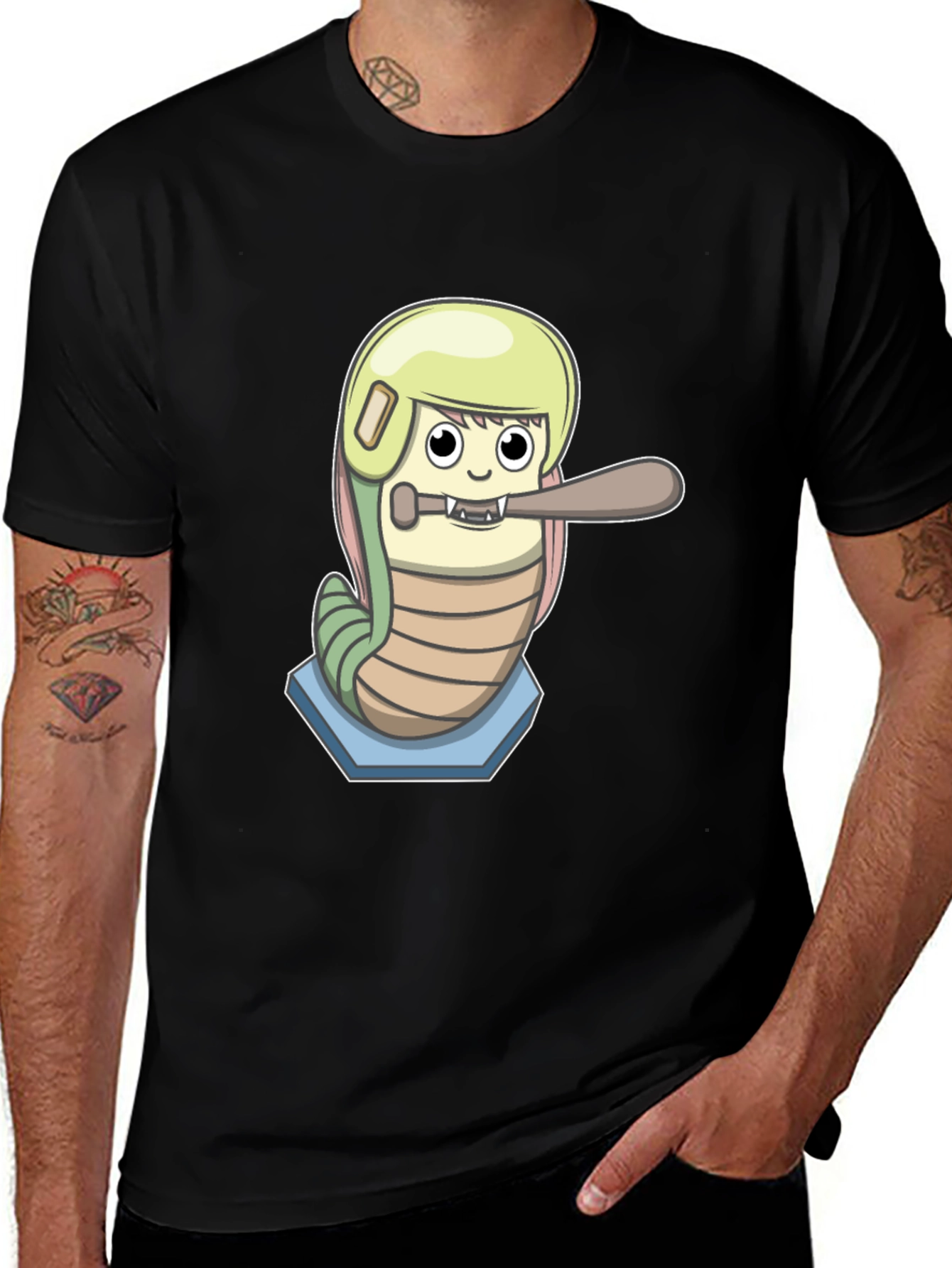 Baseball Worm Graphic Tee - Unique Cartoon Design