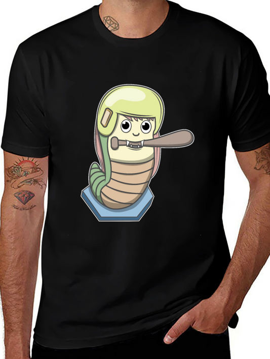 Baseball Worm Graphic Tee - Unique Cartoon Design