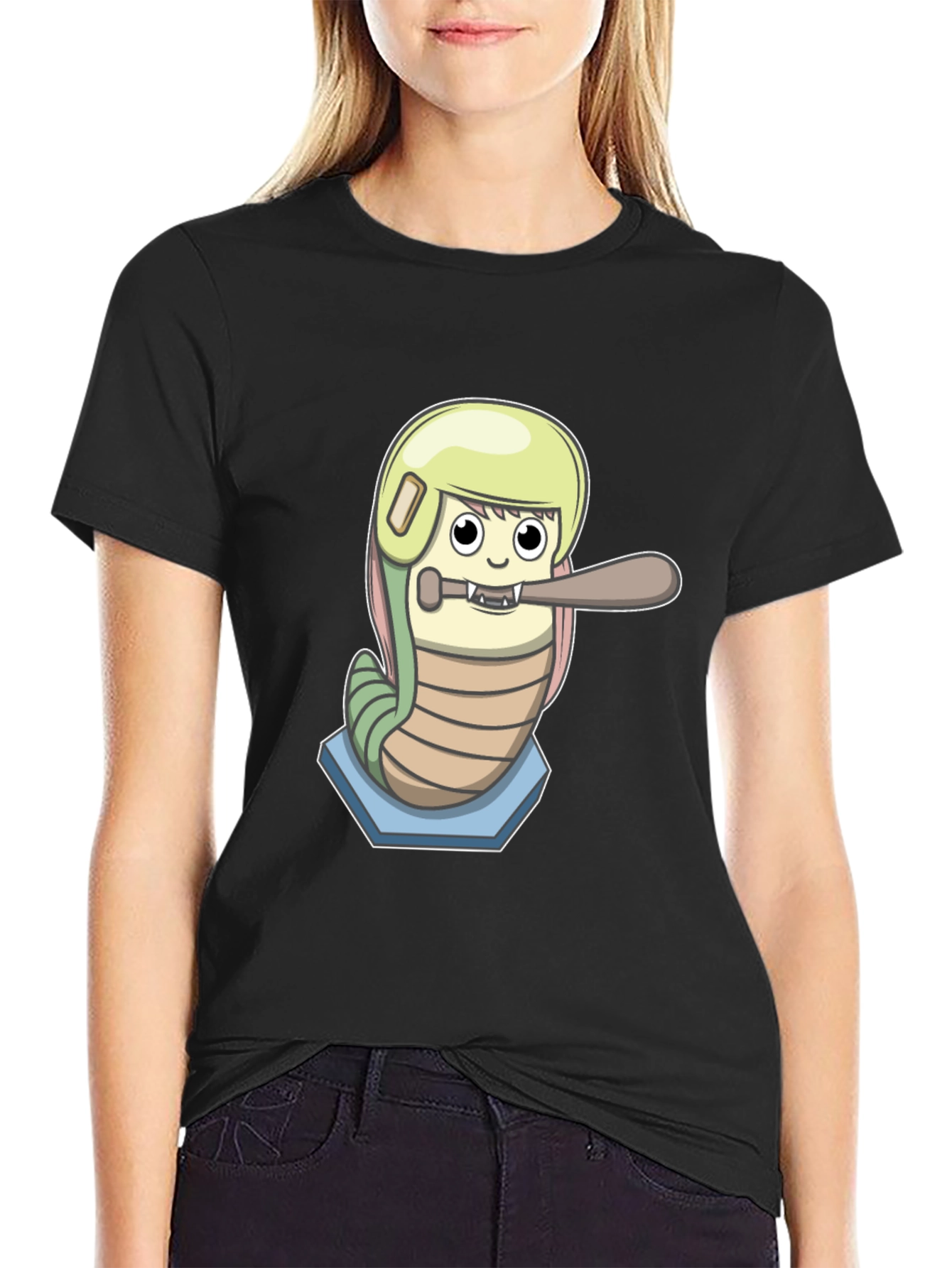 Baseball Worm Graphic Tee - Unique Cartoon Design
