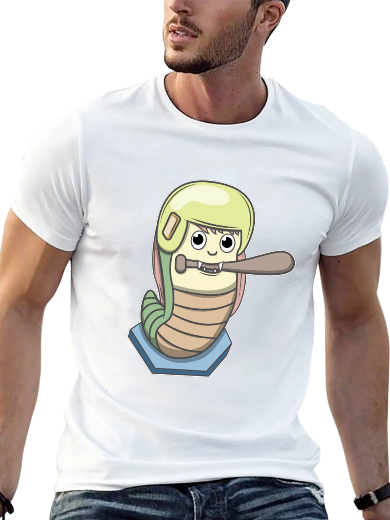 Baseball Worm Graphic Tee - Unique Cartoon Design