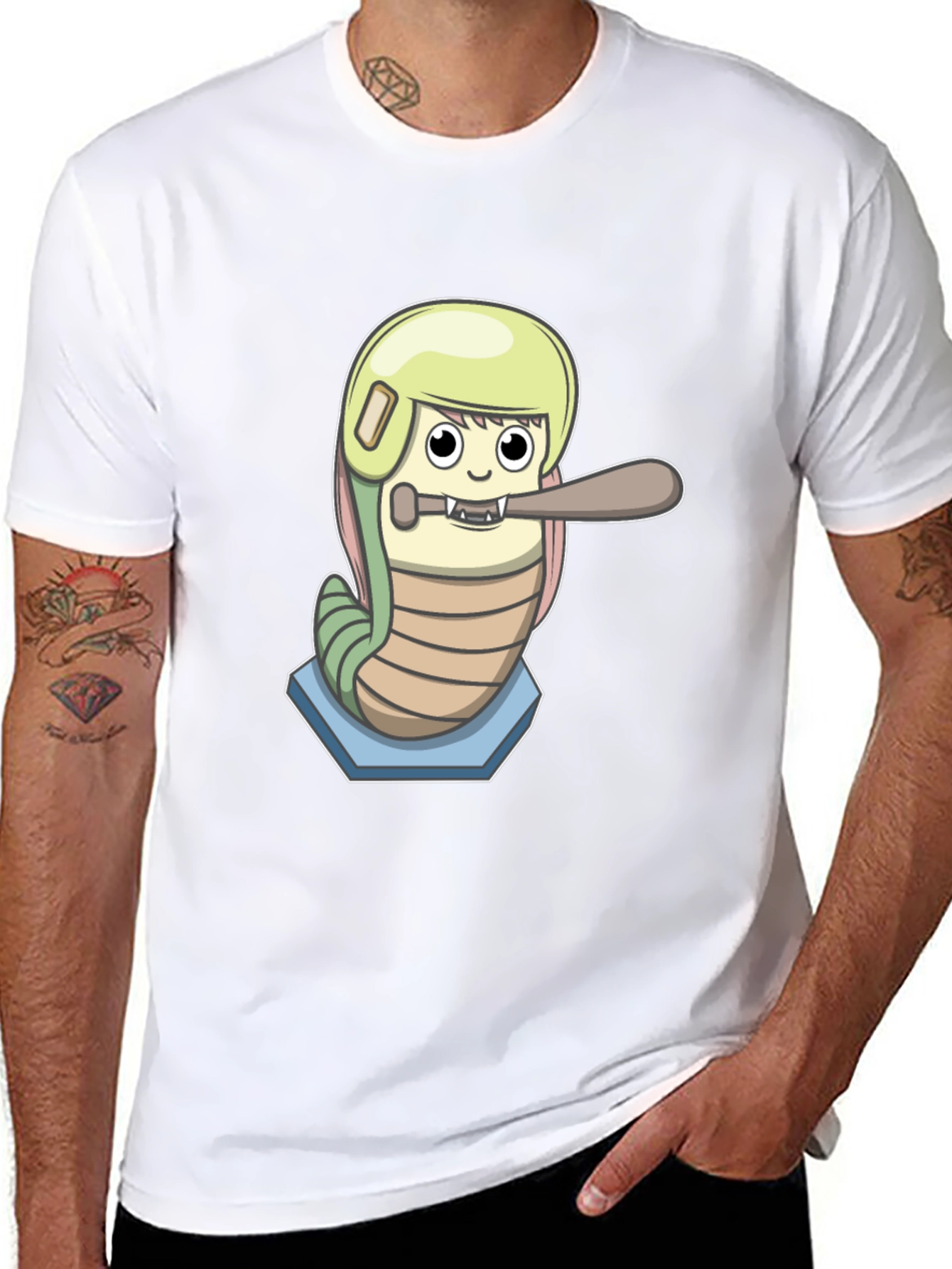 Baseball Worm Graphic Tee - Unique Cartoon Design
