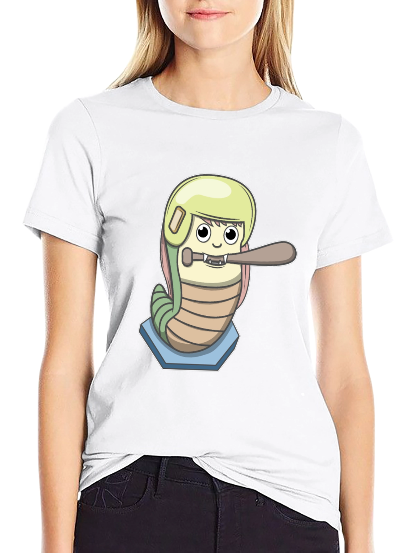Baseball Worm Graphic Tee - Unique Cartoon Design