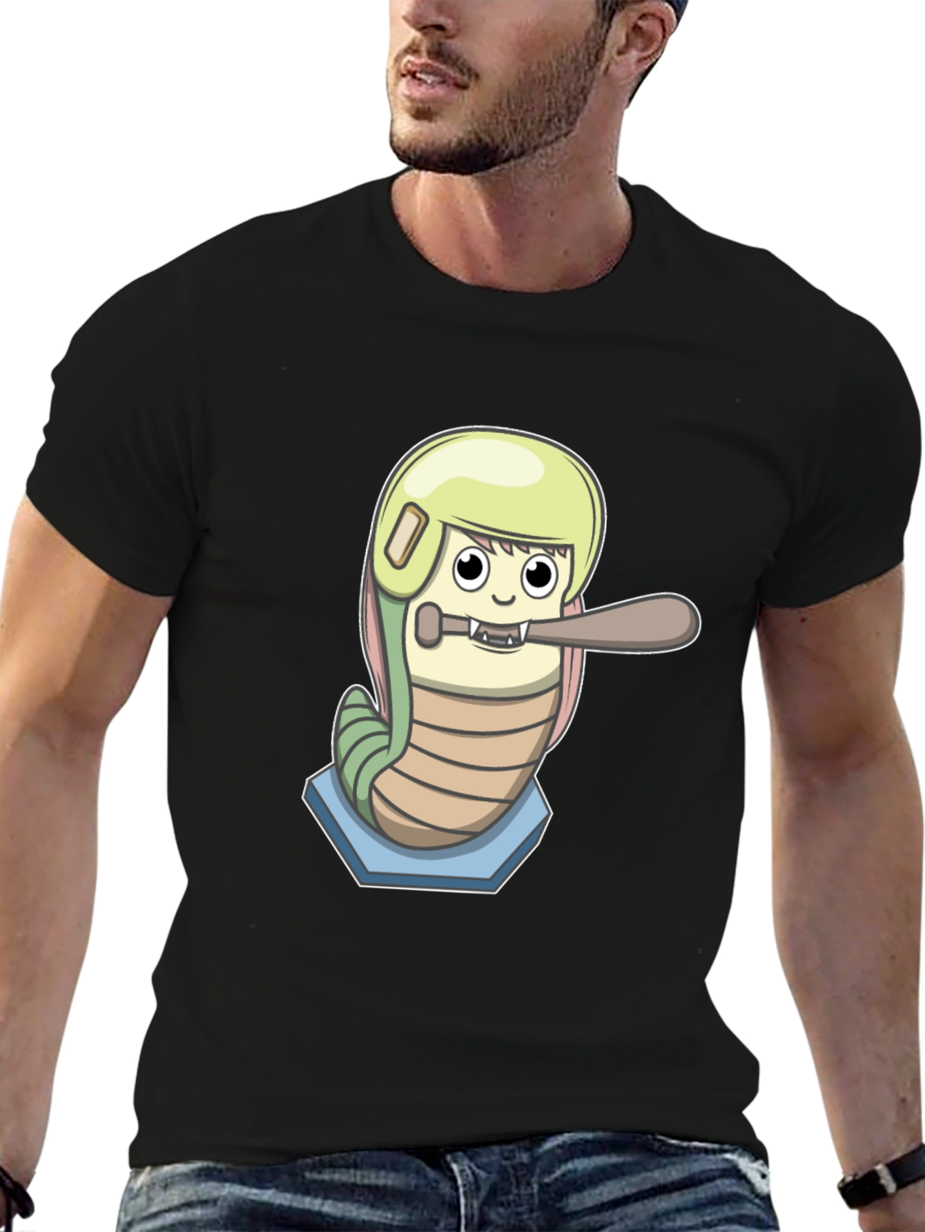 Baseball Worm Graphic Tee - Unique Cartoon Design