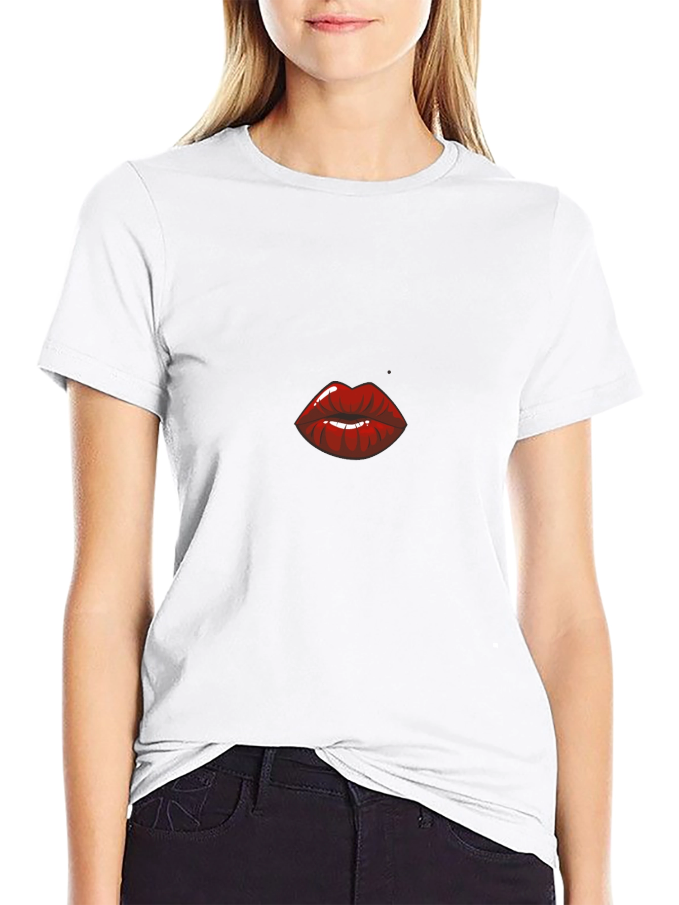 Kiss Lips Graphic T-Shirt - Black Cotton Blend Tee