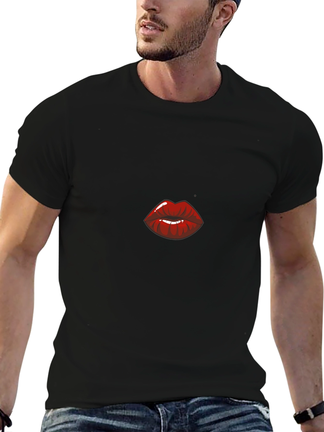 Kiss Lips Graphic T-Shirt - Black Cotton Blend Tee