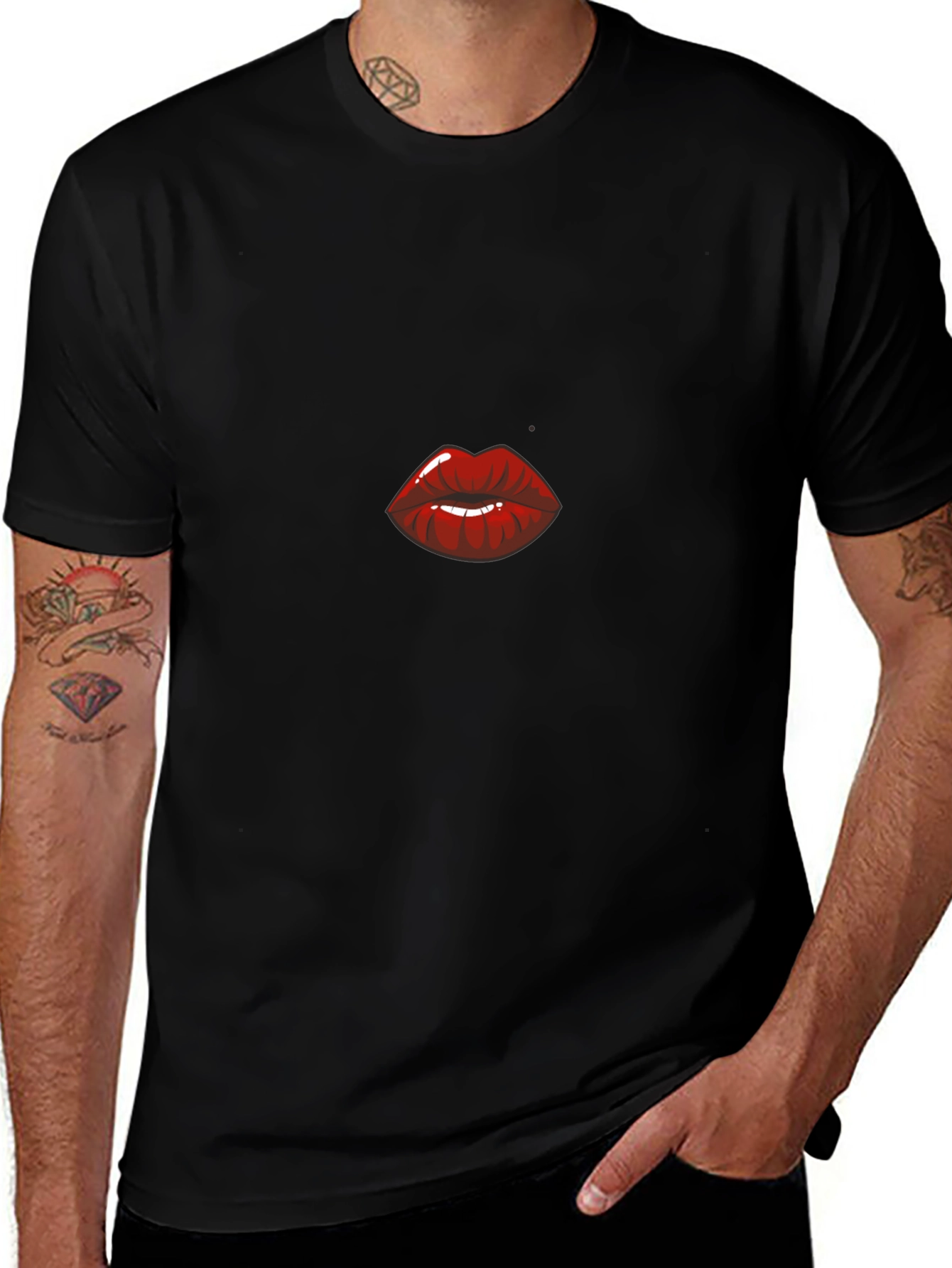 Kiss Lips Graphic T-Shirt - Black Cotton Blend Tee