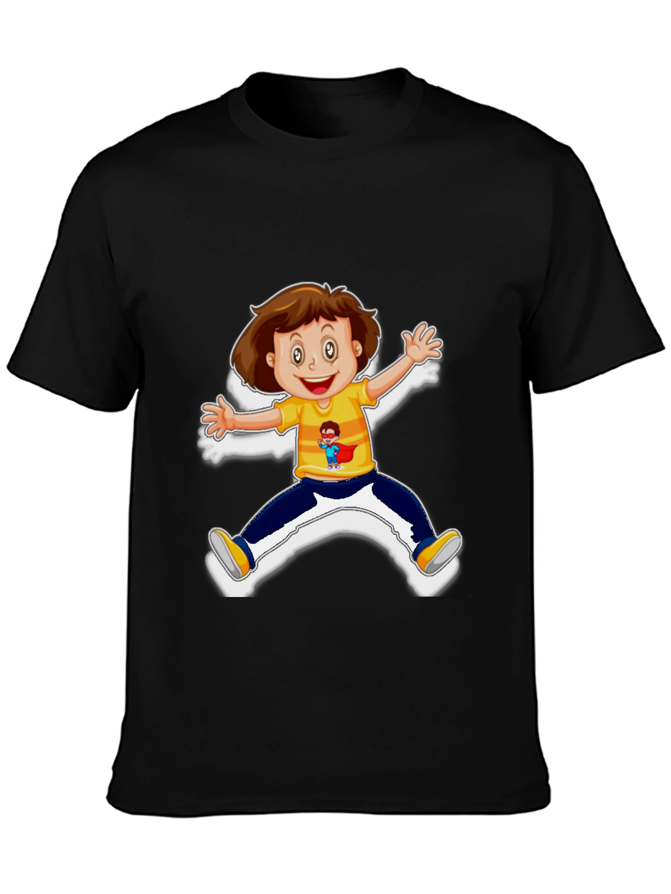 Cartoon Kid Graphic Black T-Shirt