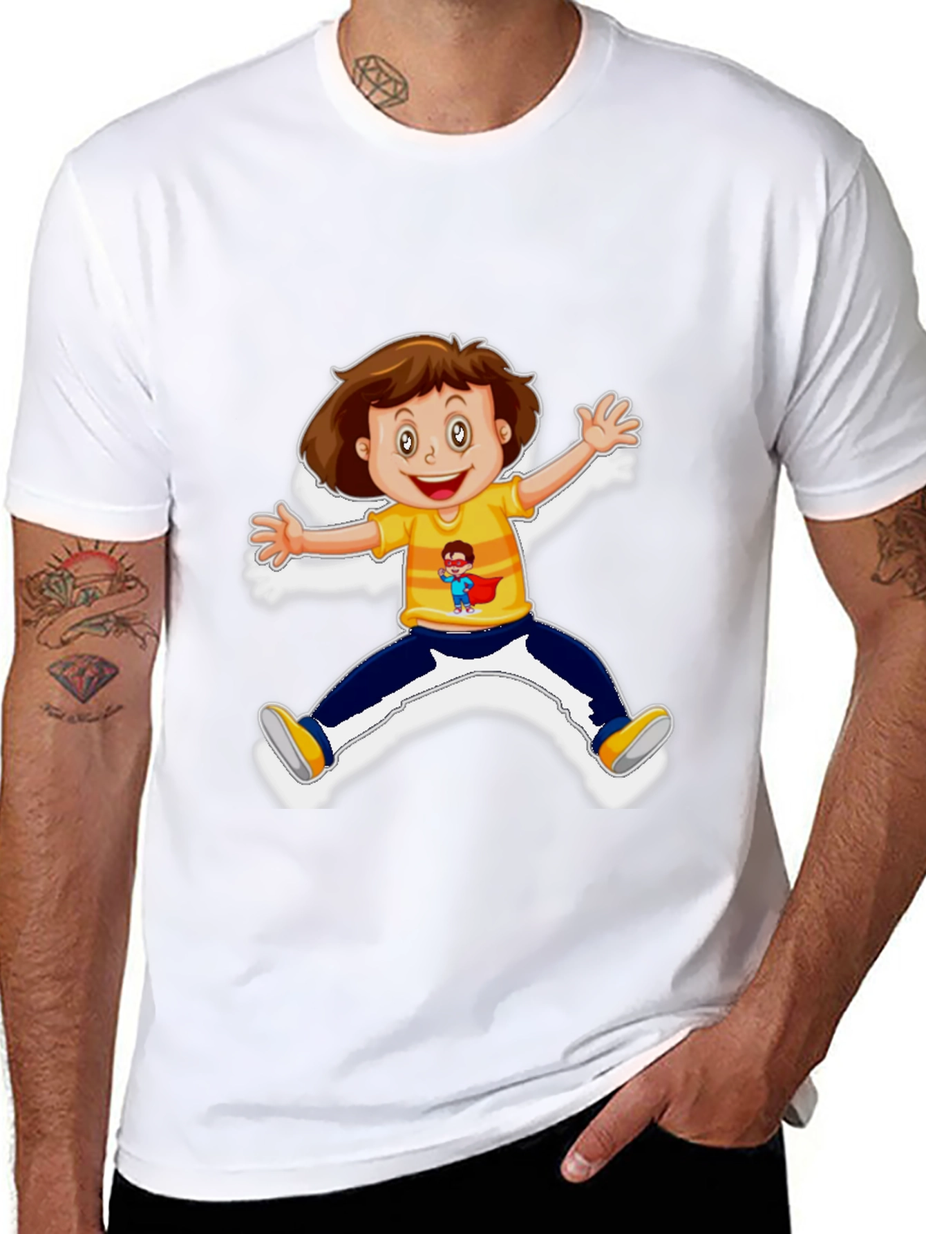 Cartoon Kid Graphic Black T-Shirt