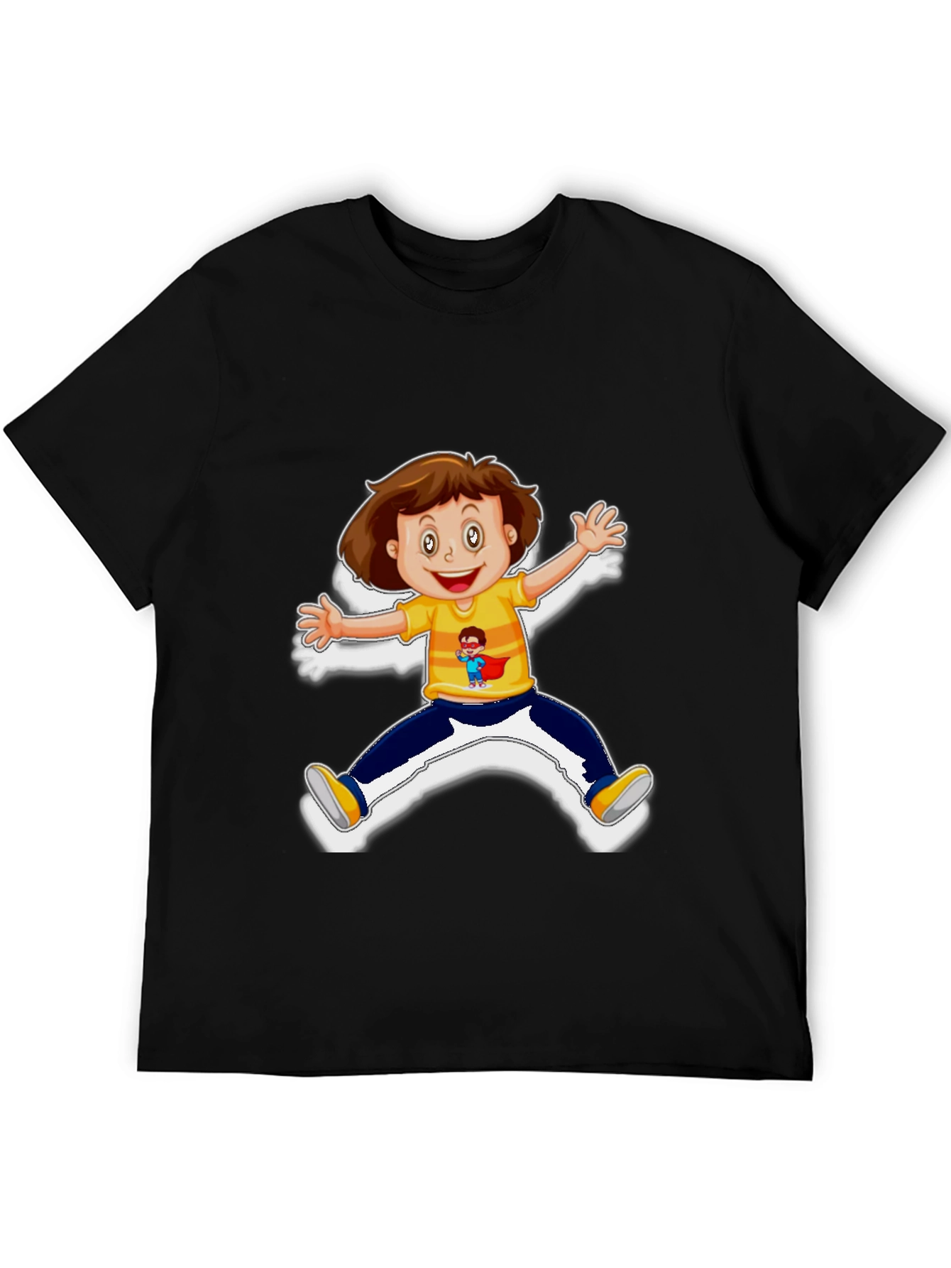 Cartoon Kid Graphic Black T-Shirt