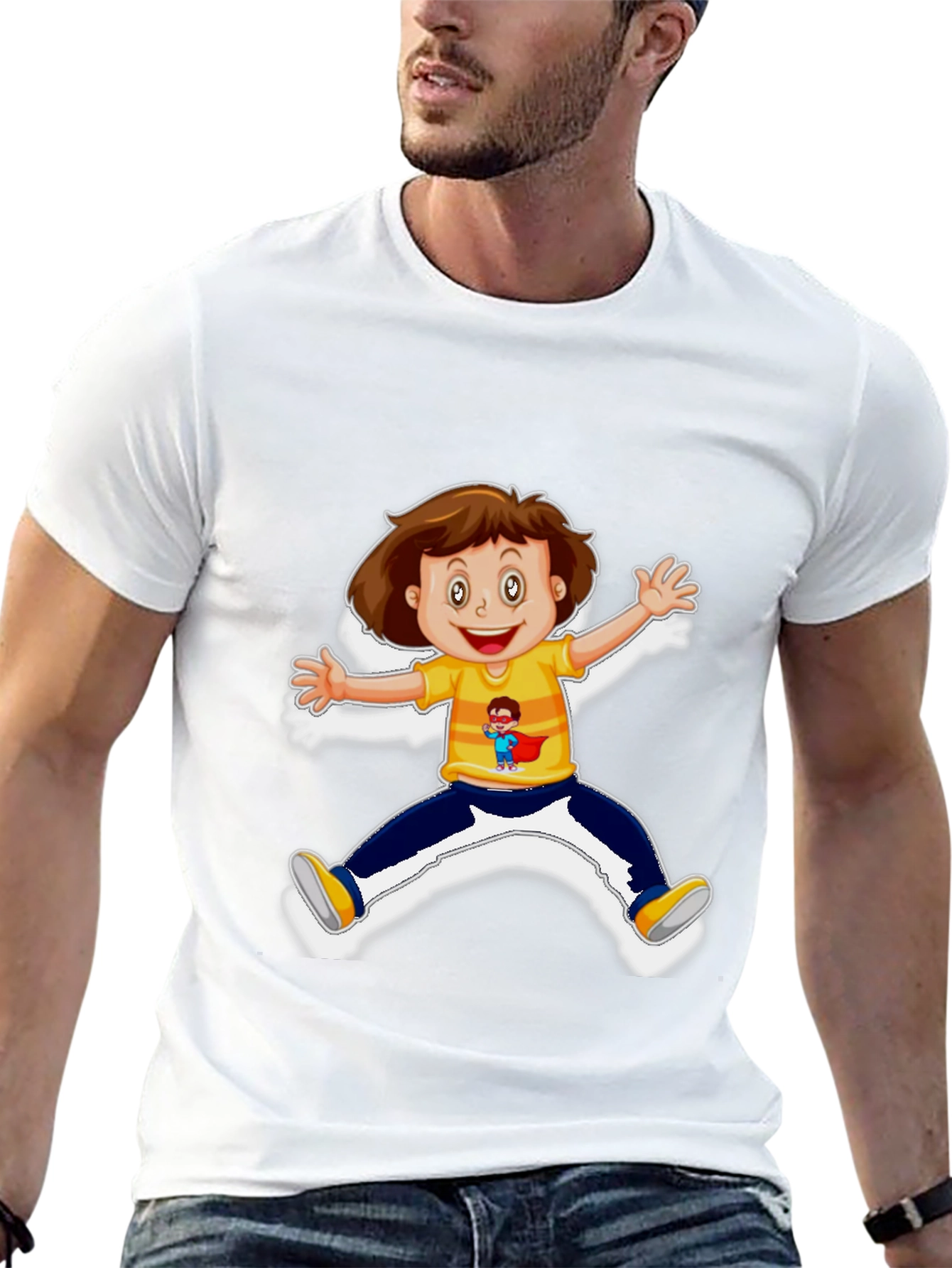 Cartoon Kid Graphic Black T-Shirt