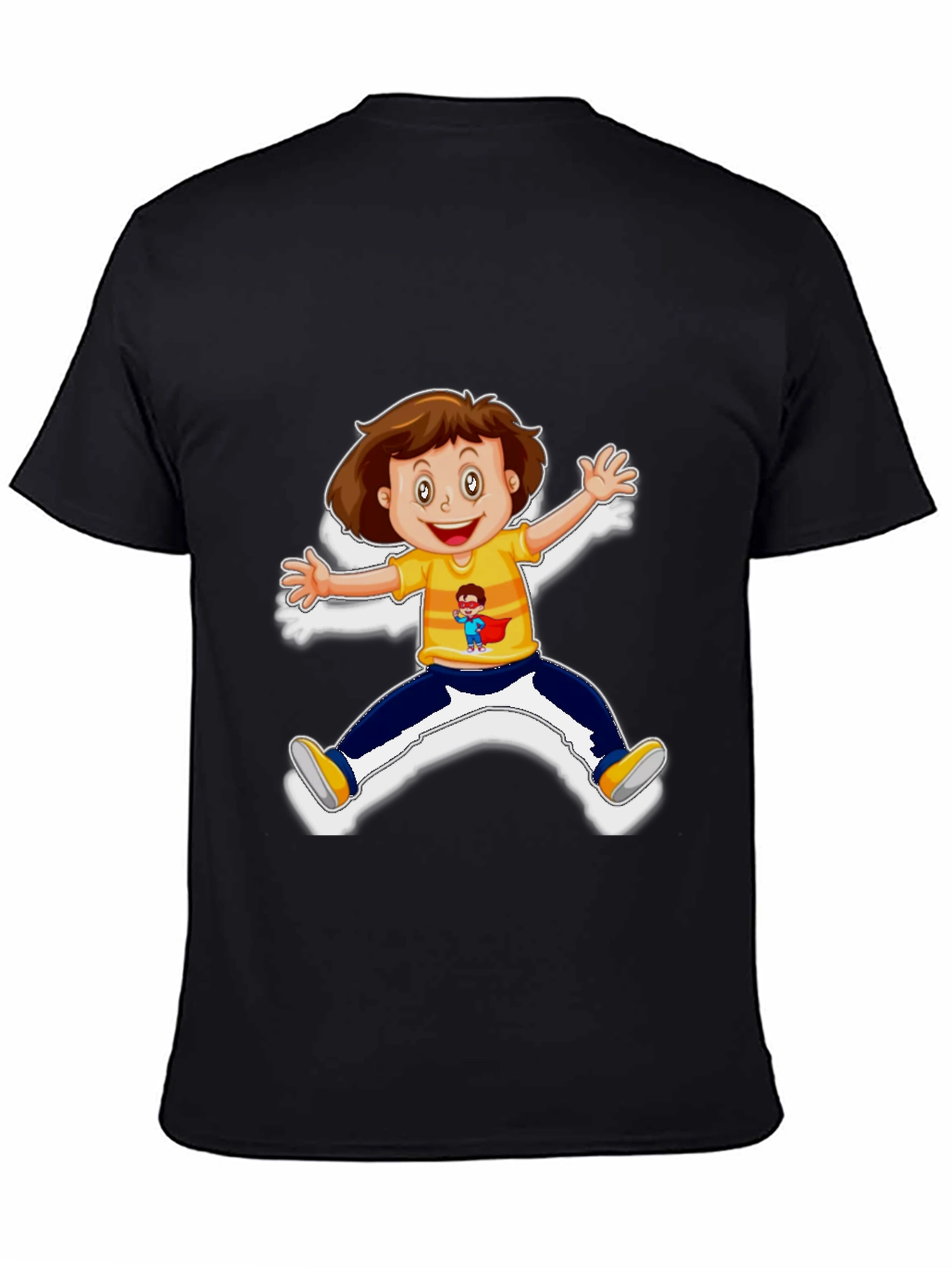 Cartoon Kid Graphic Black T-Shirt