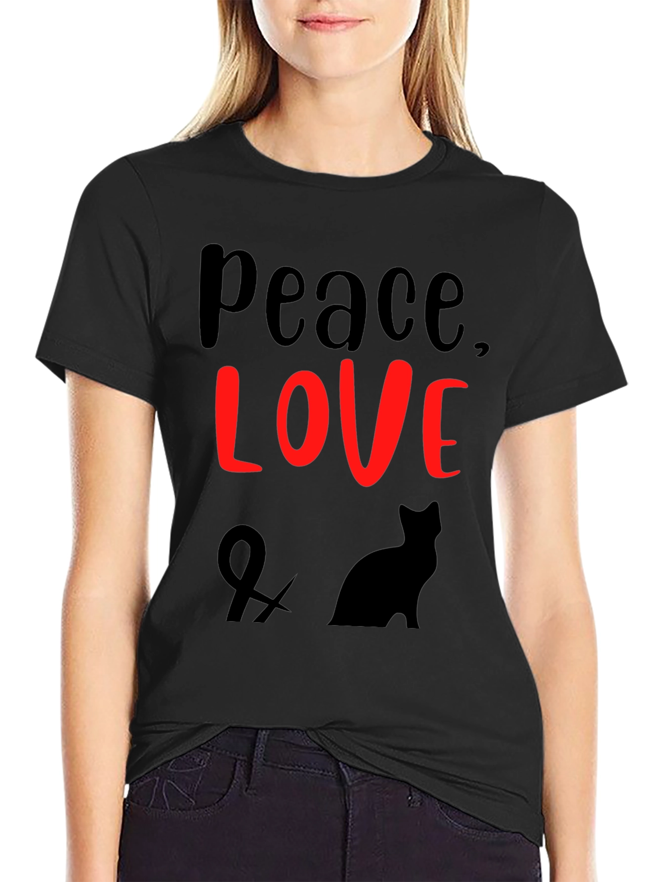 Peace Love & Cats Black T-Shirt