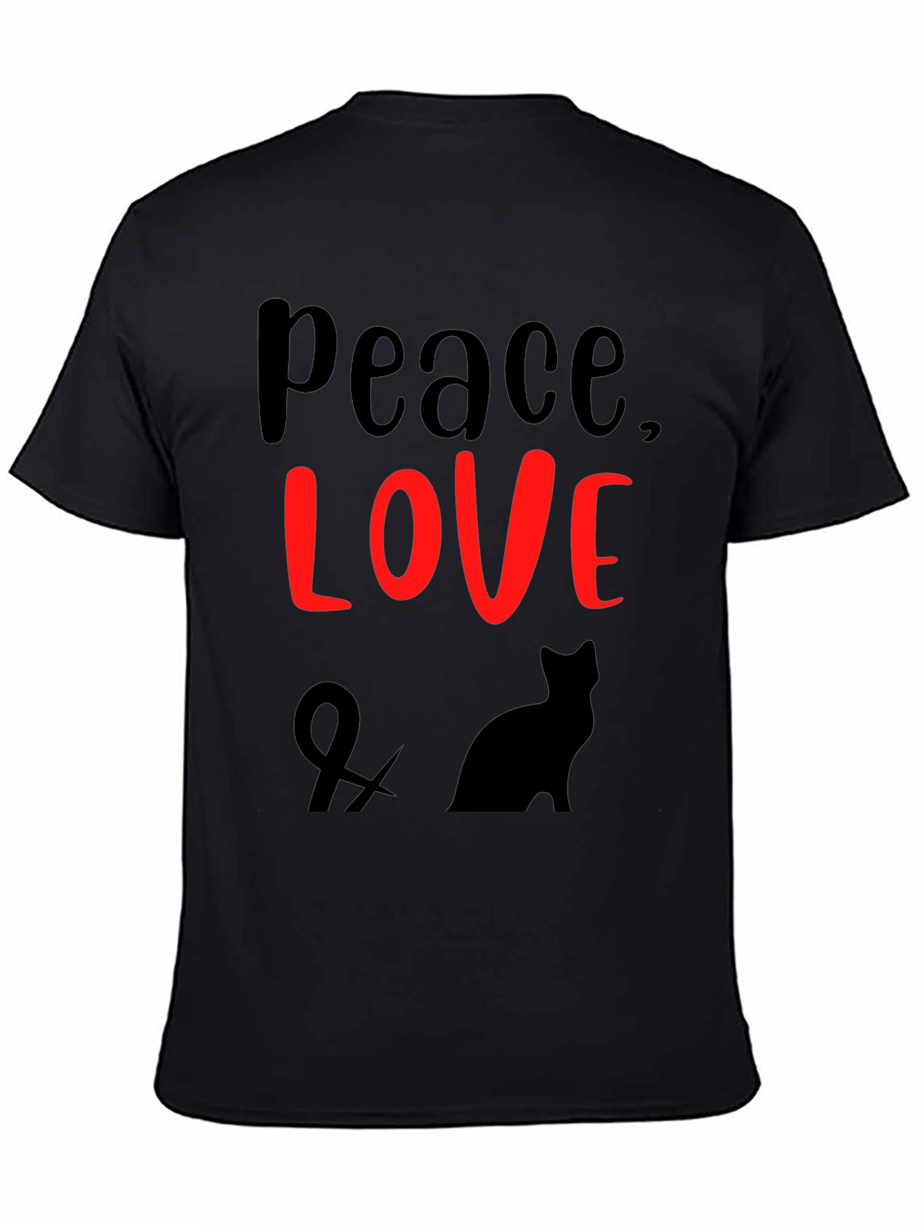 Peace Love & Cats Black T-Shirt