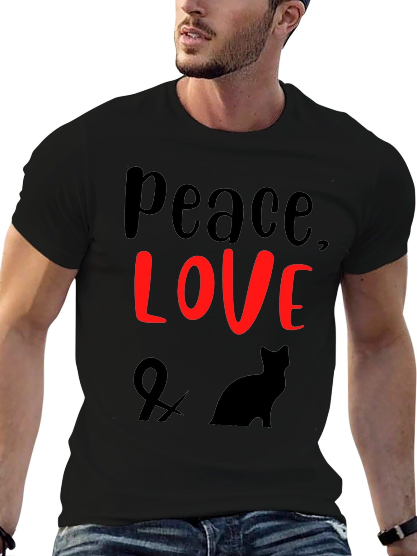 Peace Love & Cats Black T-Shirt