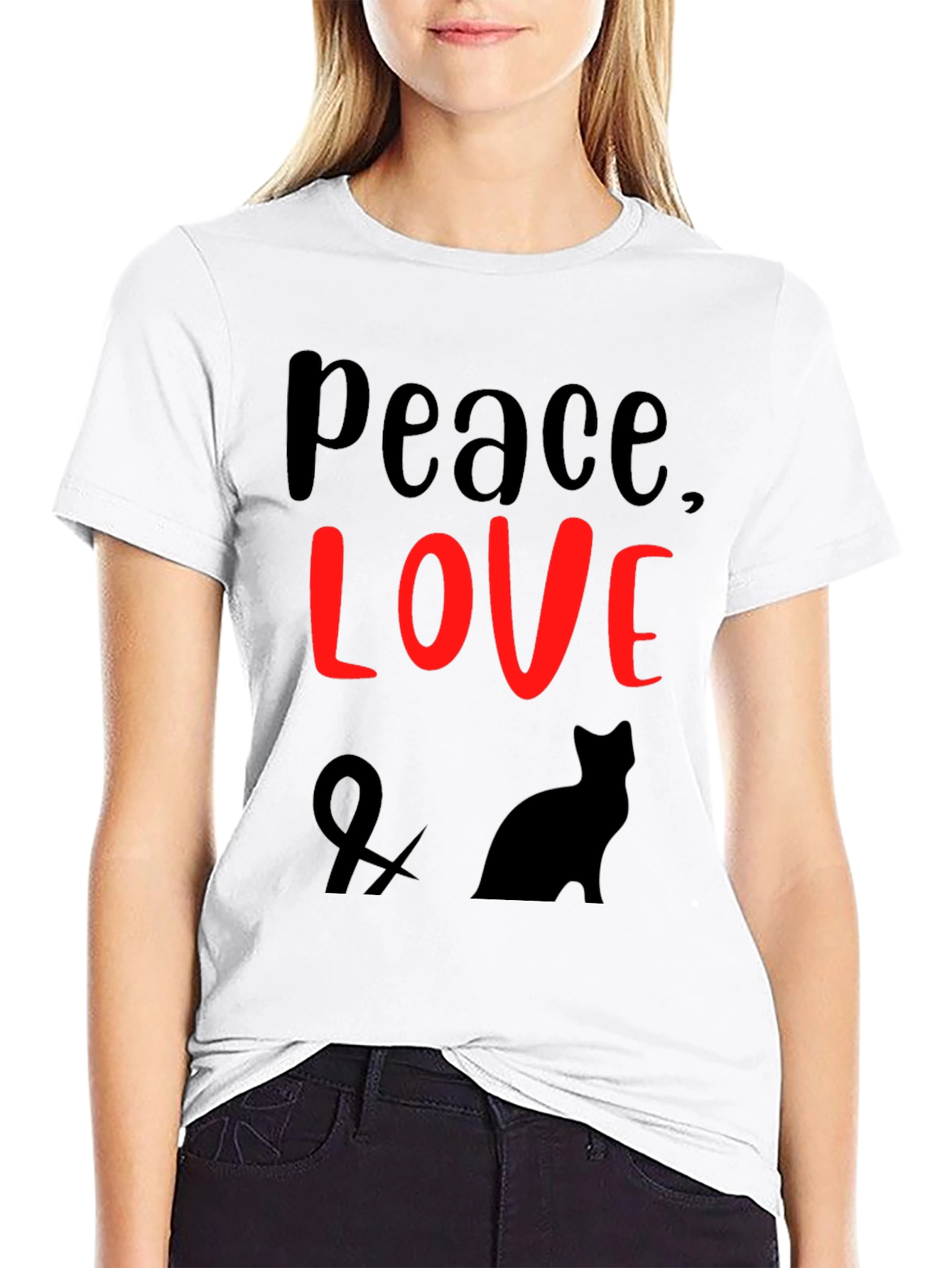 Peace Love & Cats Black T-Shirt