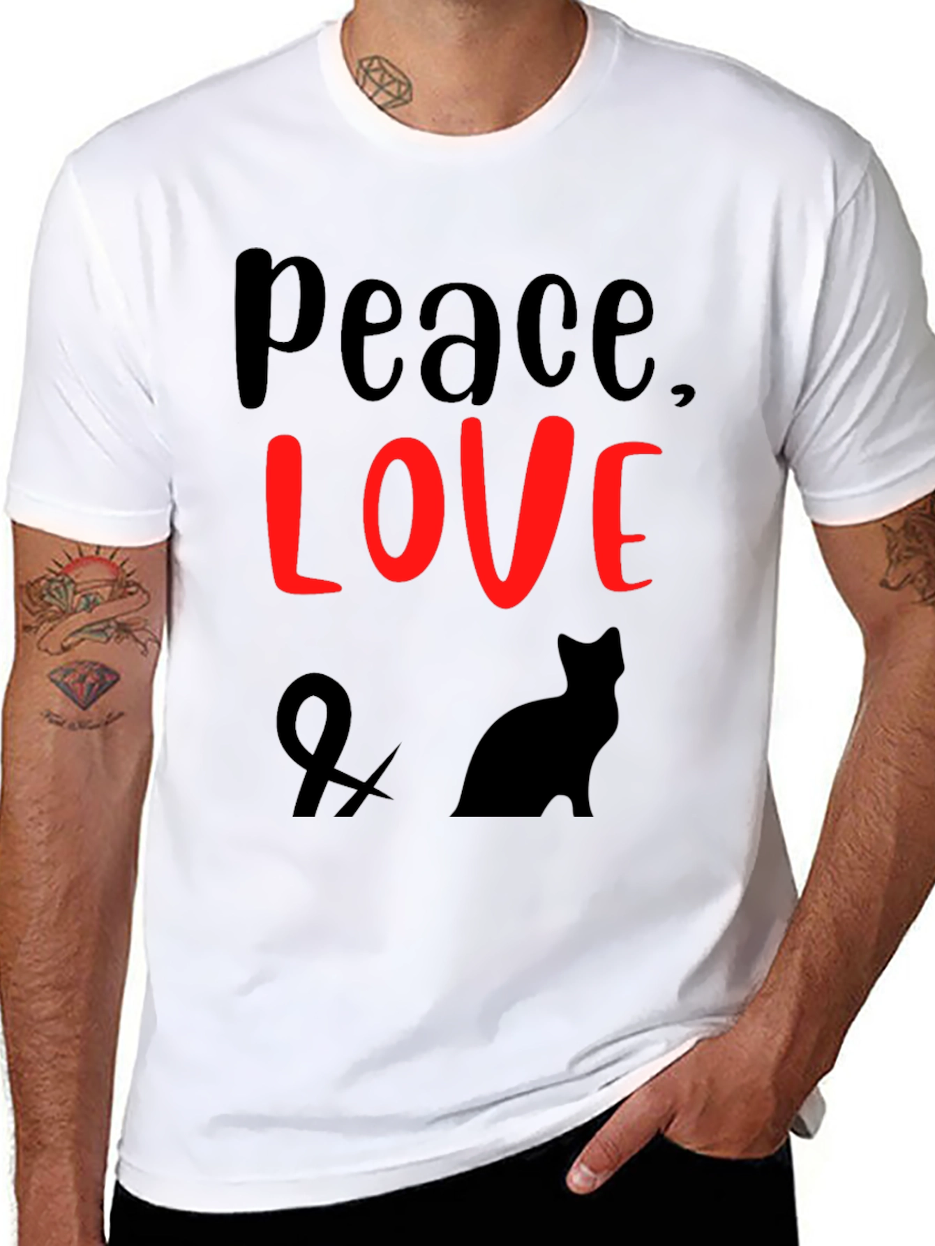 Peace Love & Cats Black T-Shirt