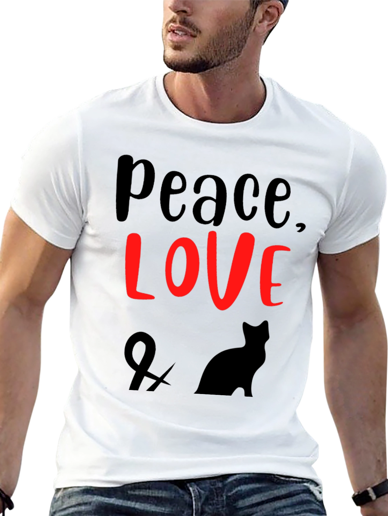 Peace Love & Cats Black T-Shirt