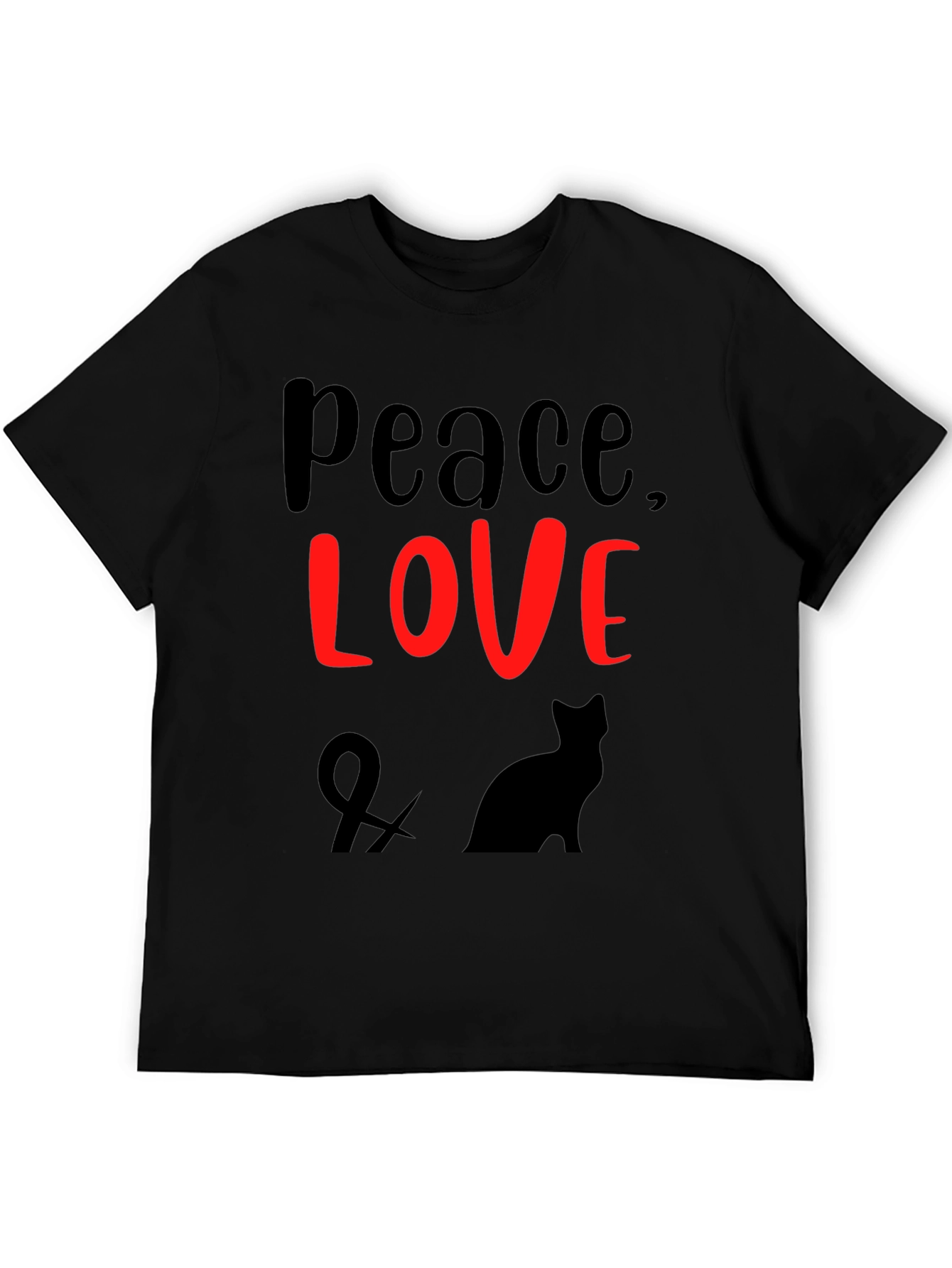 Peace Love & Cats Black T-Shirt