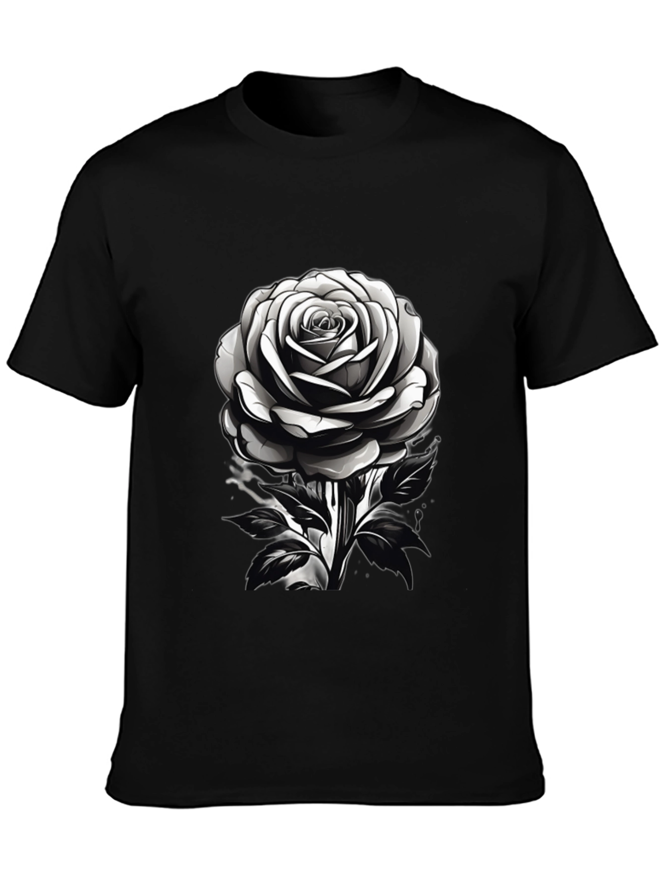 Rose Graphic Black T-Shirt - Modern Floral Design