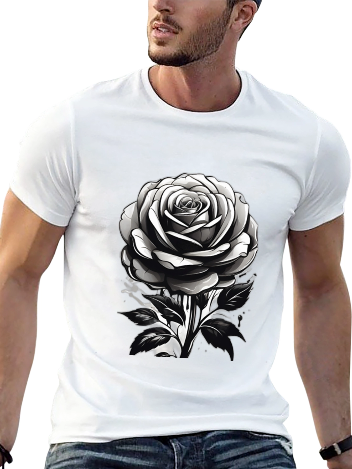 Rose Graphic Black T-Shirt - Modern Floral Design