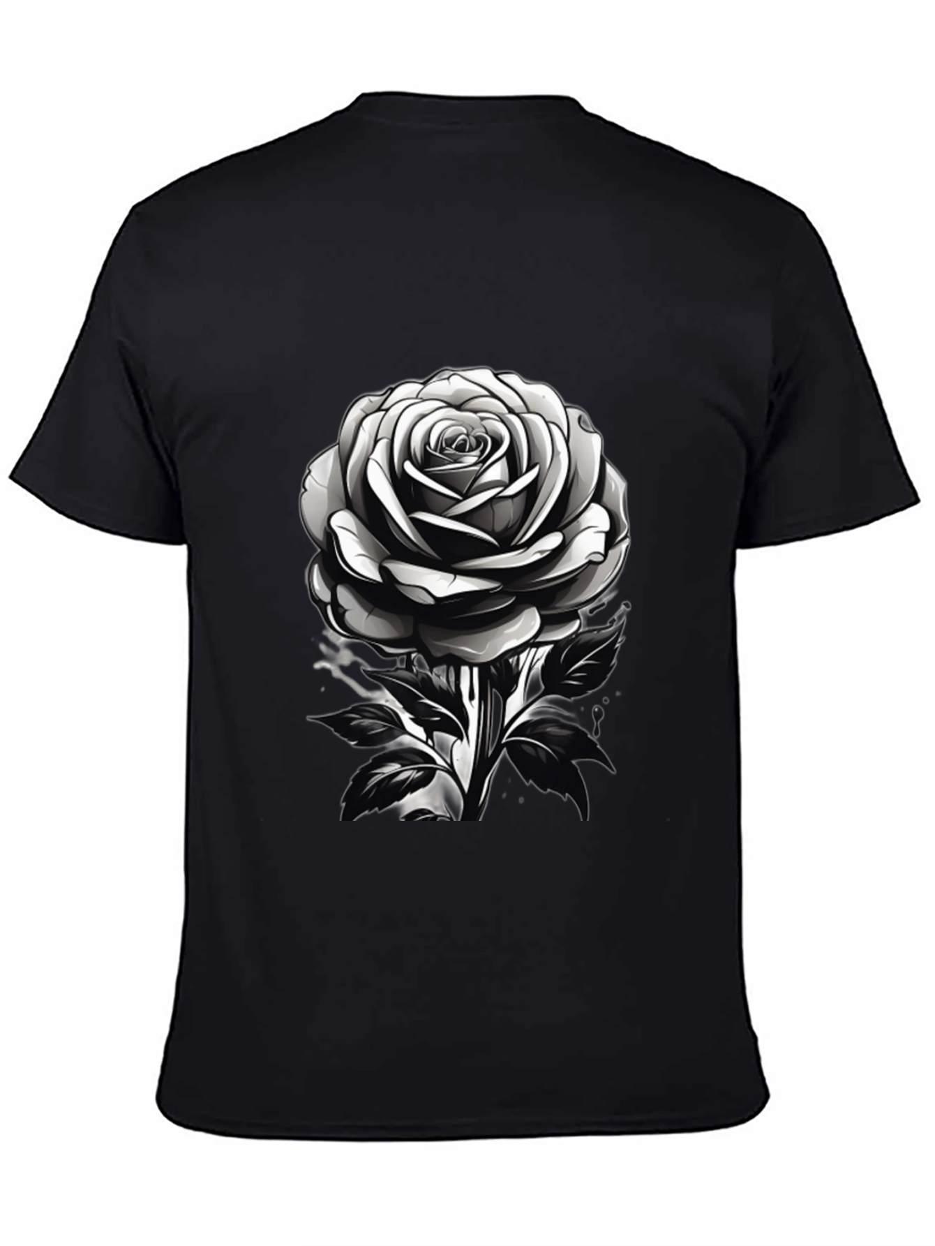 Rose Graphic Black T-Shirt - Modern Floral Design
