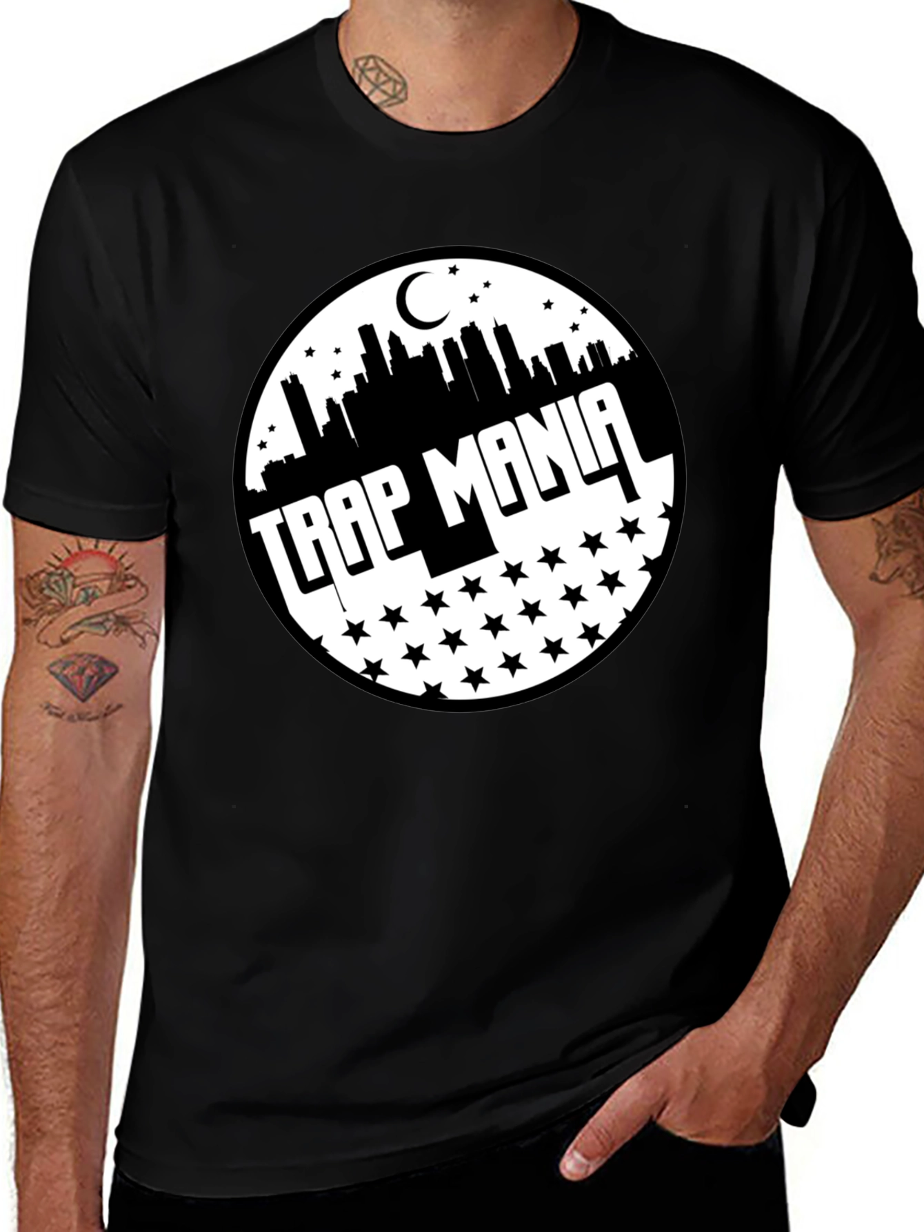 Trap Mania Graphic Tee - Cityscape Star Design