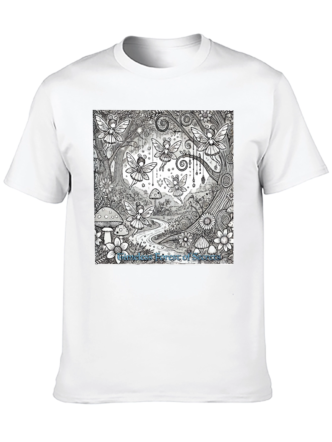 Whimsical Fairy Forest Graphic Tee - Black Cotton
