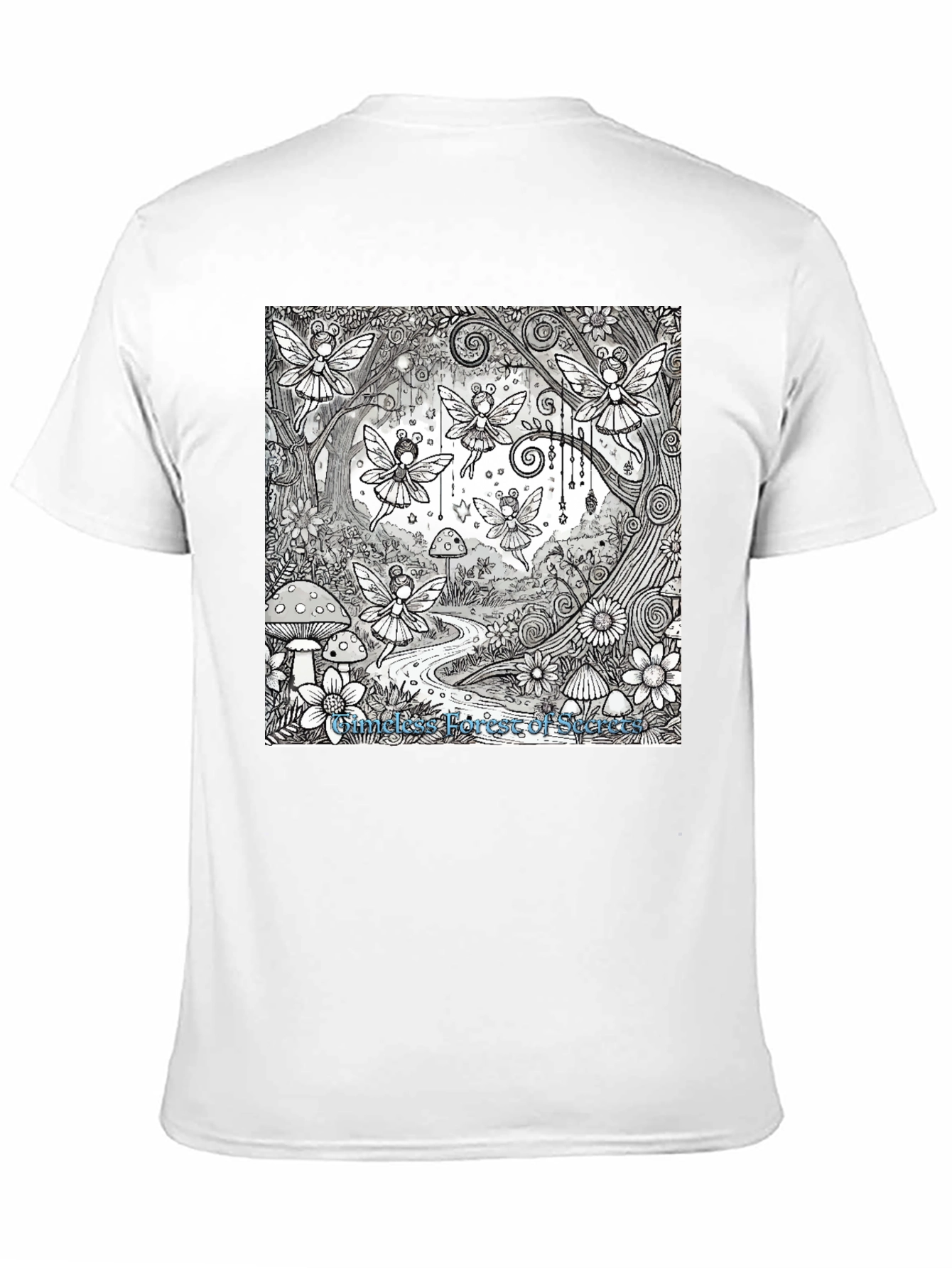 Whimsical Fairy Forest Graphic Tee - Black Cotton
