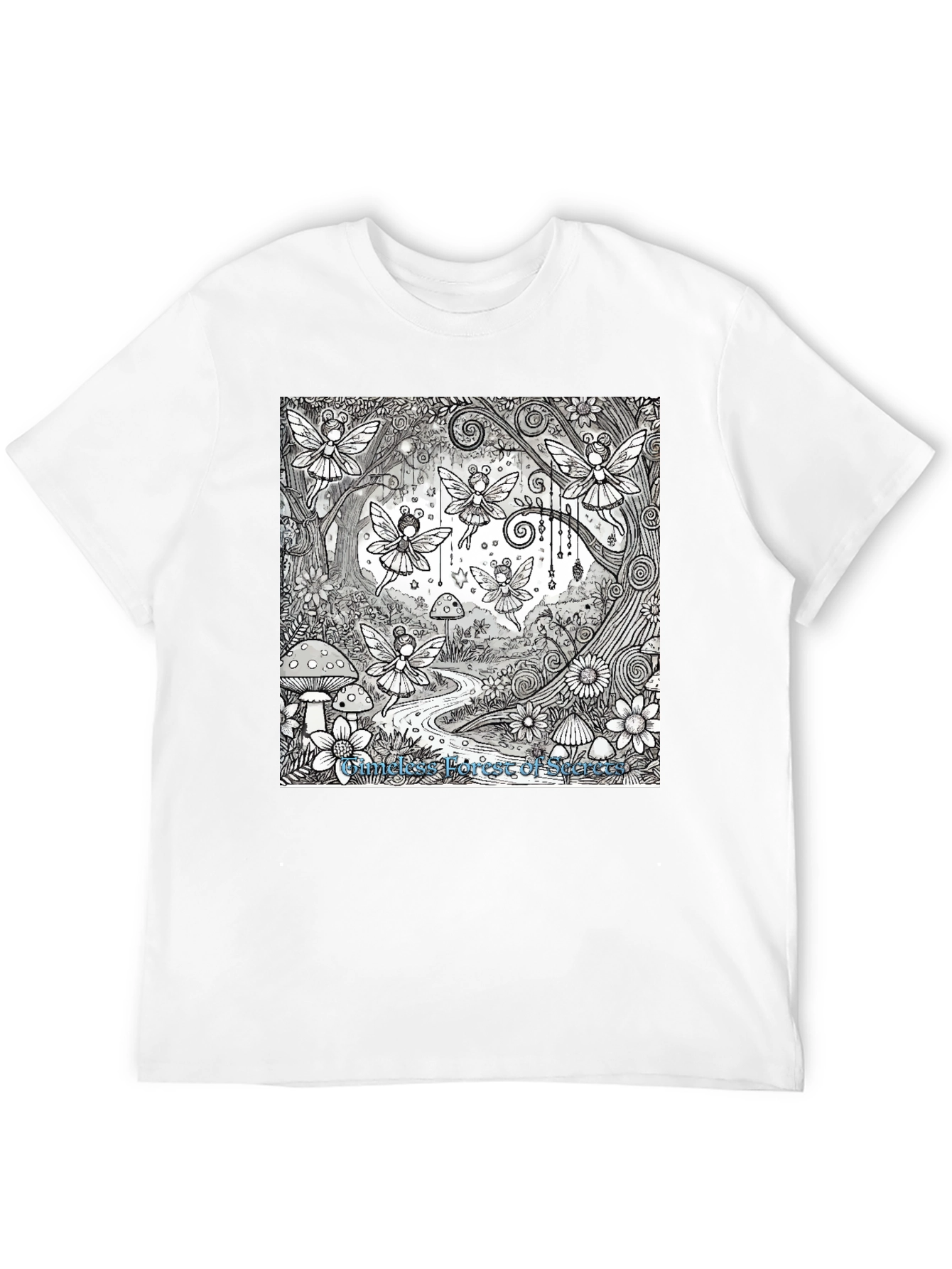 Whimsical Fairy Forest Graphic Tee - Black Cotton