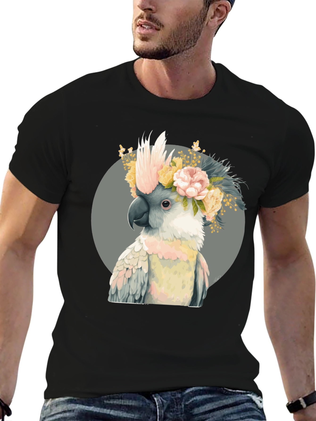 Cockatoo Flower Crown Black T-Shirt