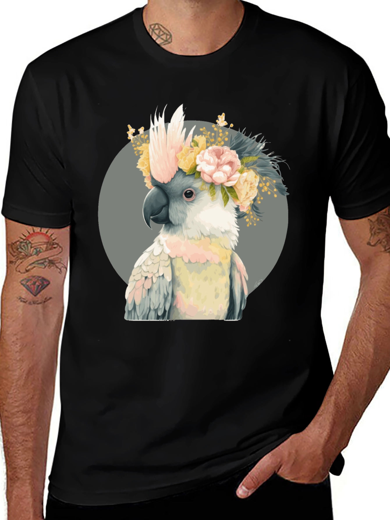 Cockatoo Flower Crown Black T-Shirt