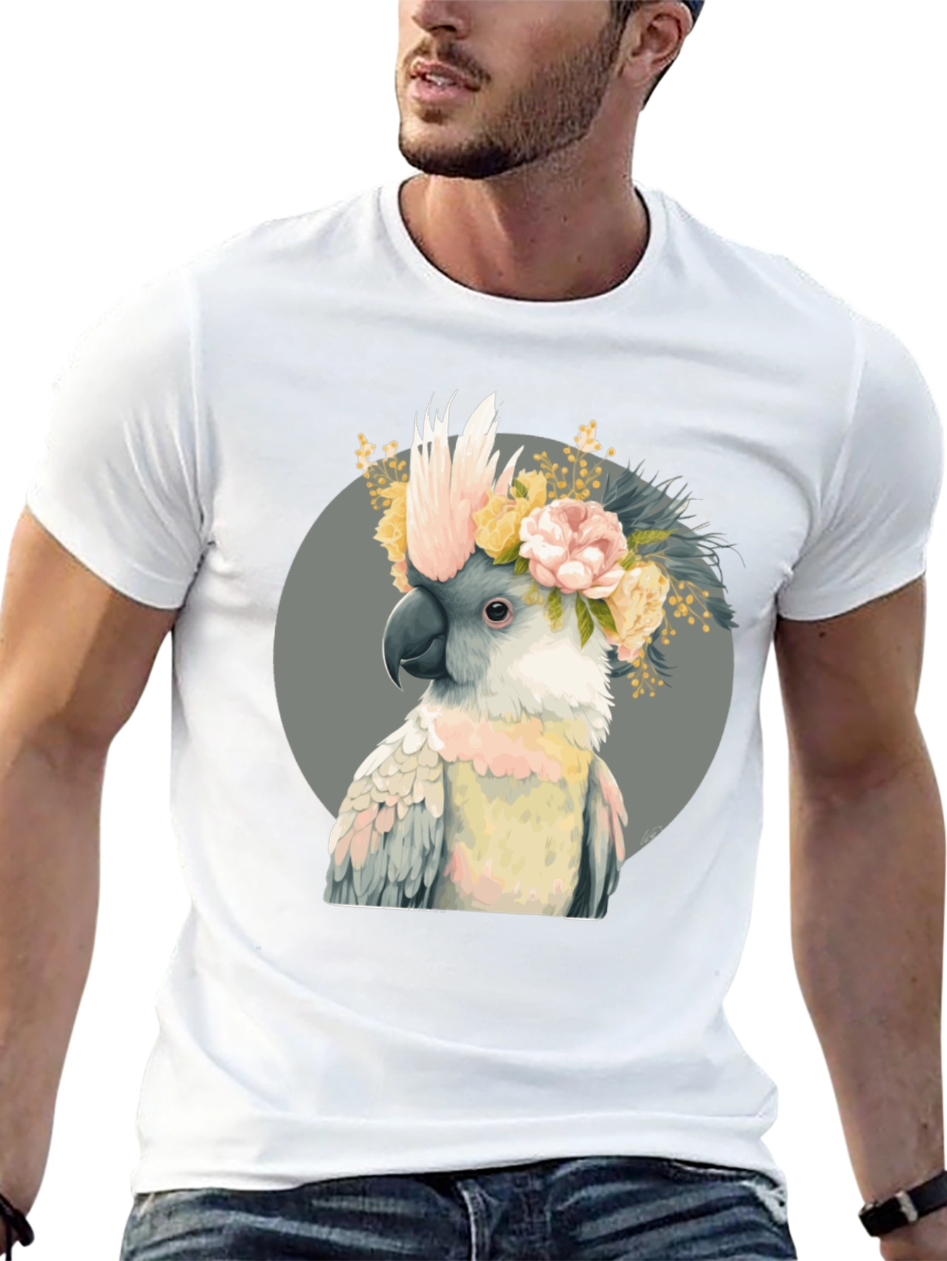 Cockatoo Flower Crown Black T-Shirt