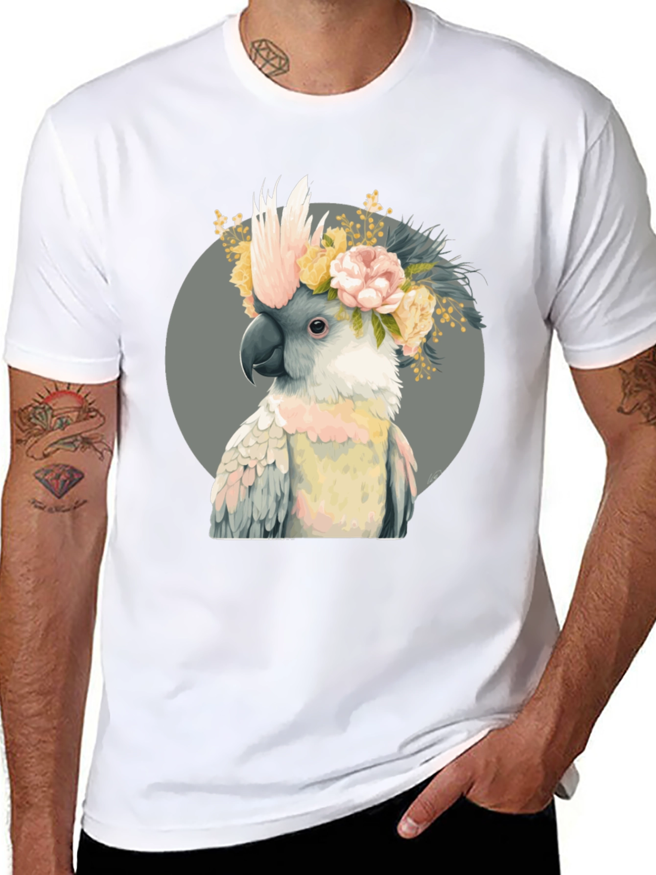 Cockatoo Flower Crown Black T-Shirt
