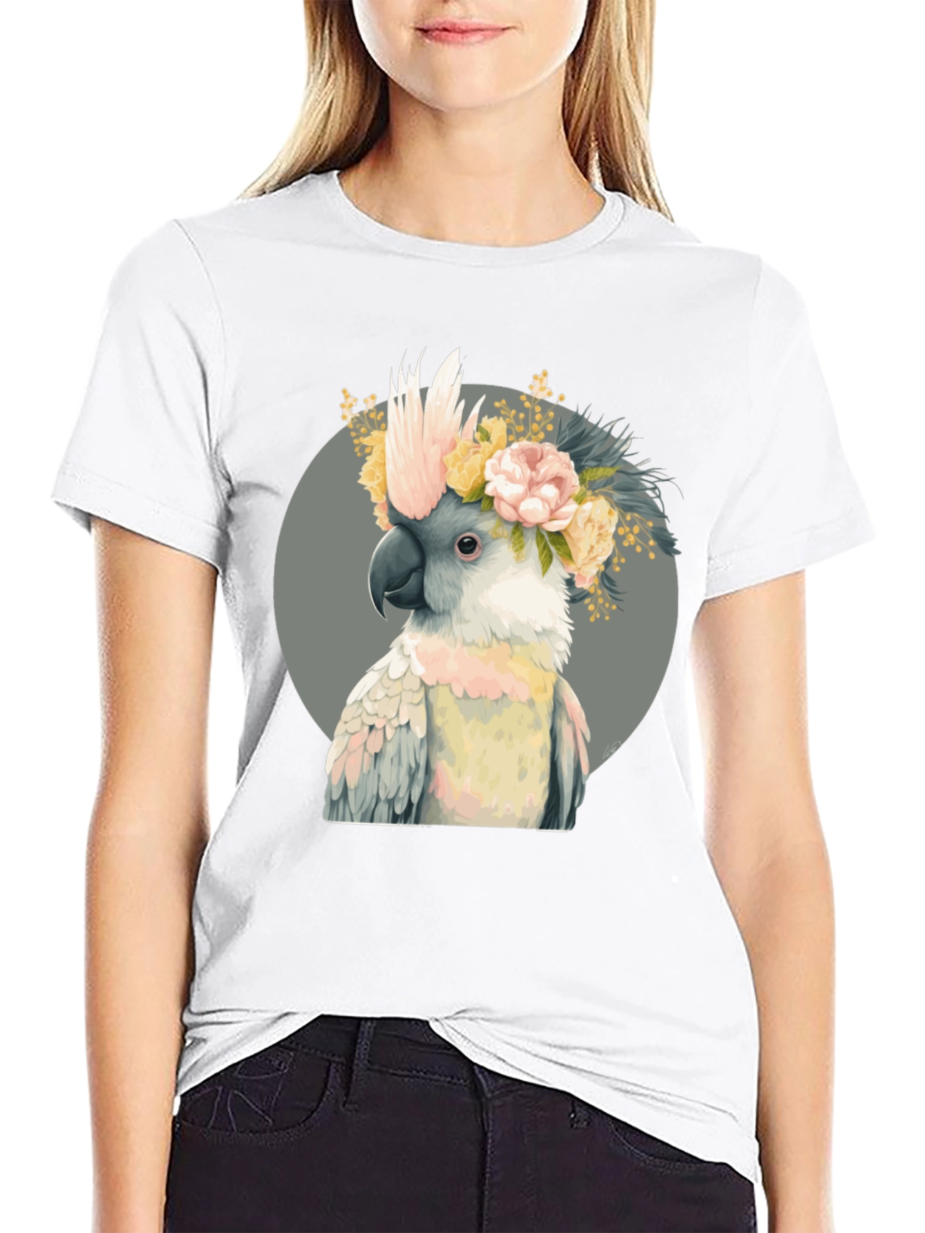 Cockatoo Flower Crown Black T-Shirt