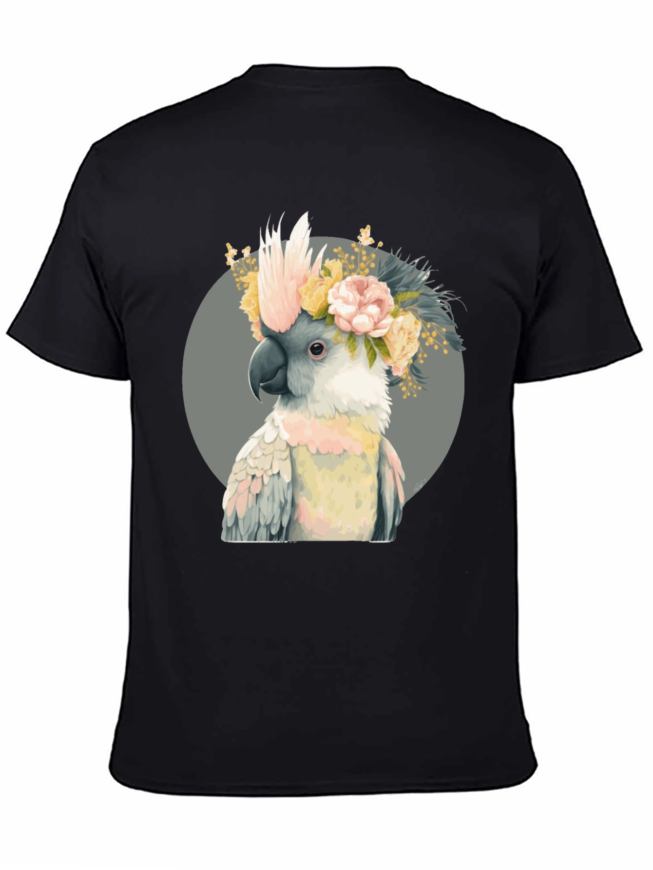 Cockatoo Flower Crown Black T-Shirt