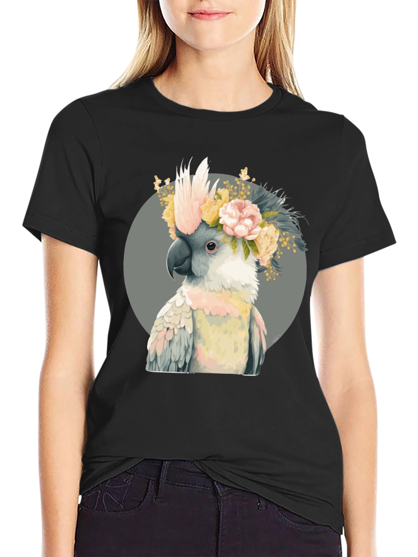 Cockatoo Flower Crown Black T-Shirt